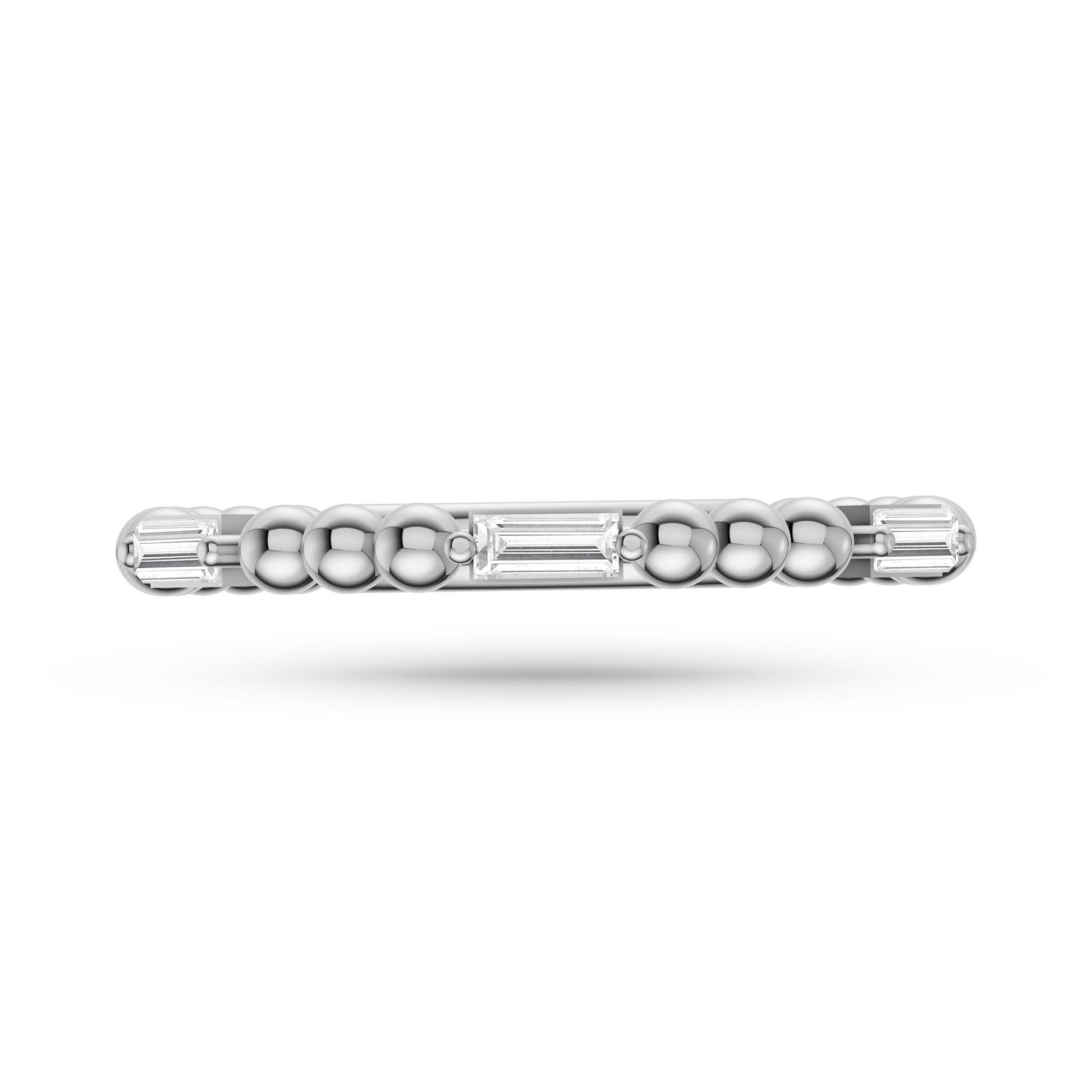 Baguette Diamond Beaded Ring in 14K Gold