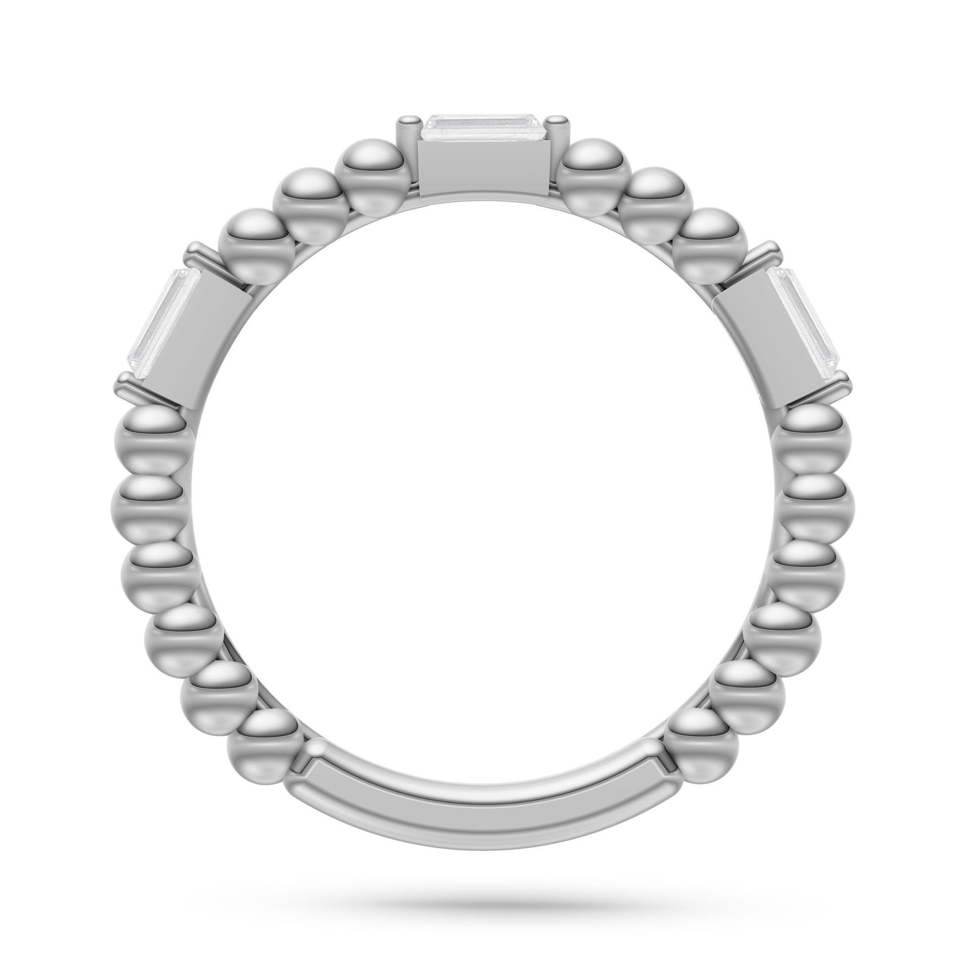 Baguette Diamond Beaded Ring in 14K Gold
