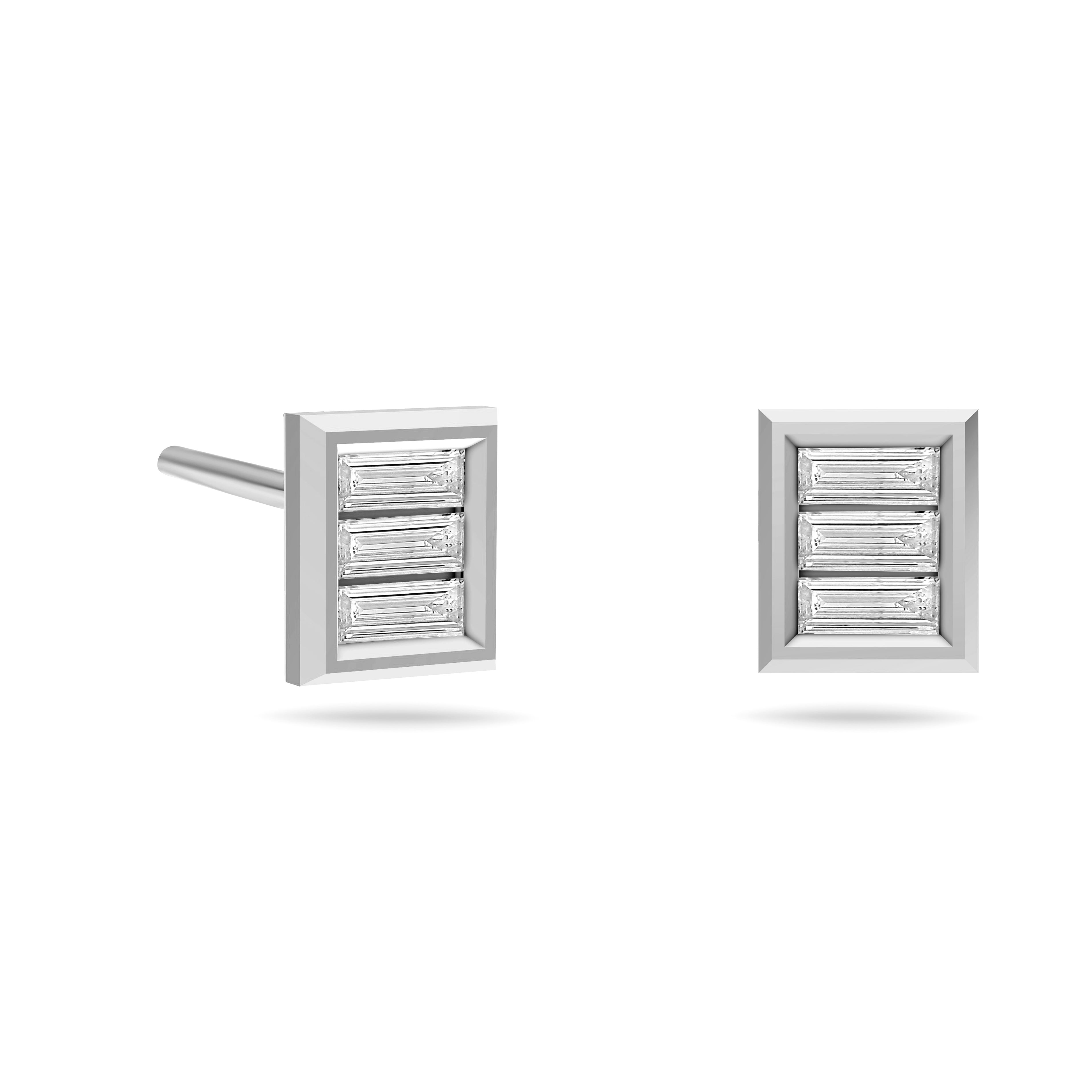 Baguette Diamond Stud Earrings in 14K Gold