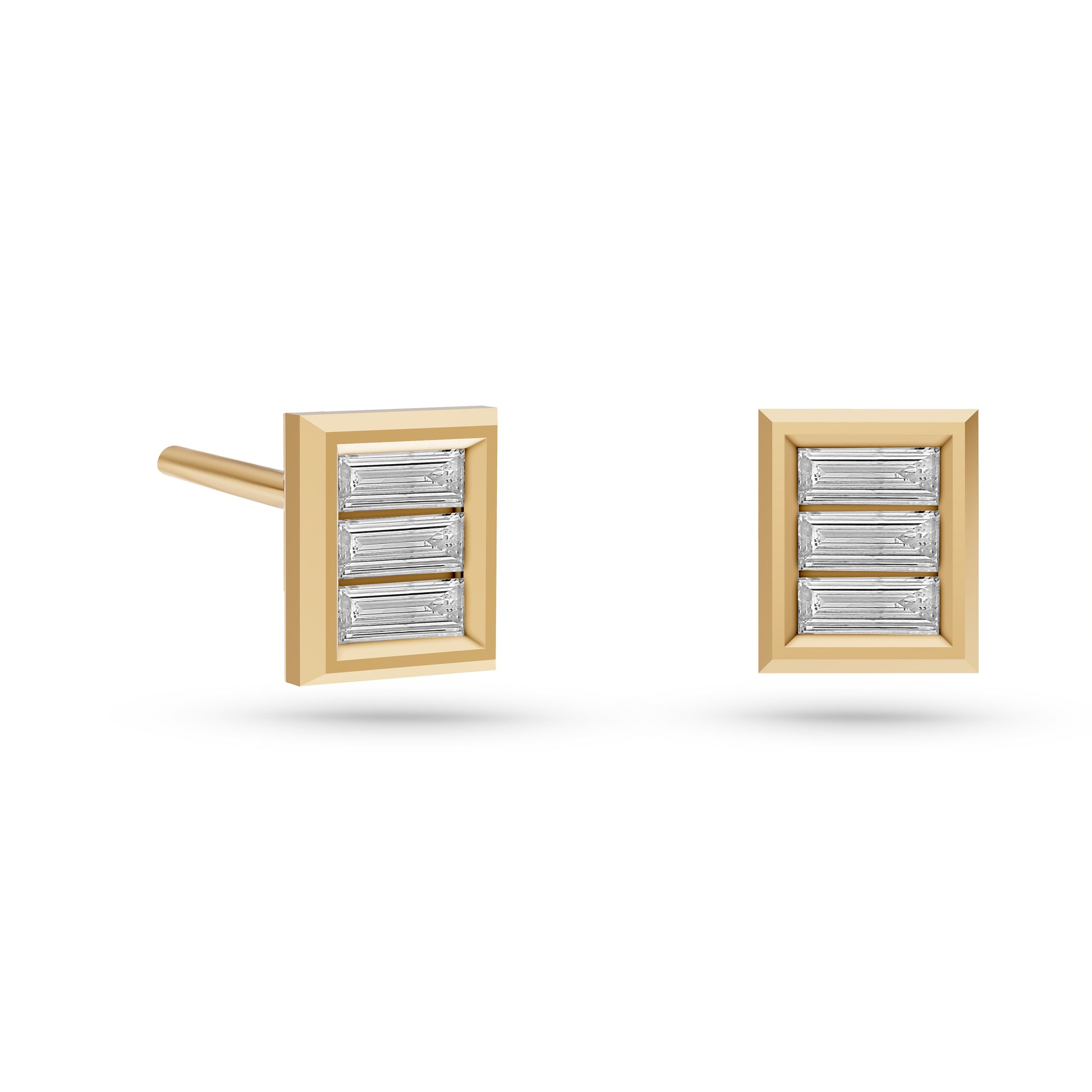 Baguette Diamond Stud Earrings in 14K Gold