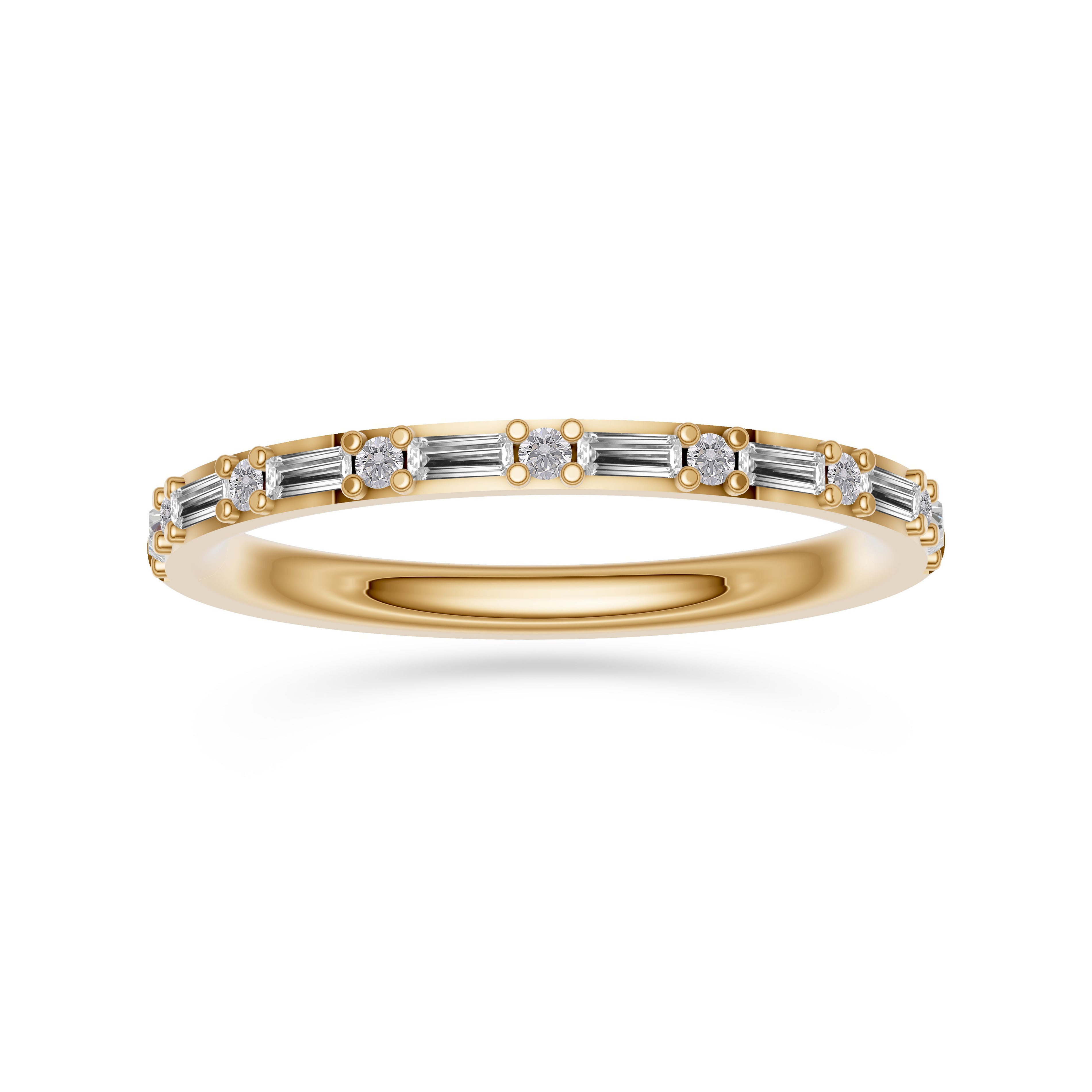 Diamond Round & Baguette Band Ring in 14K Gold