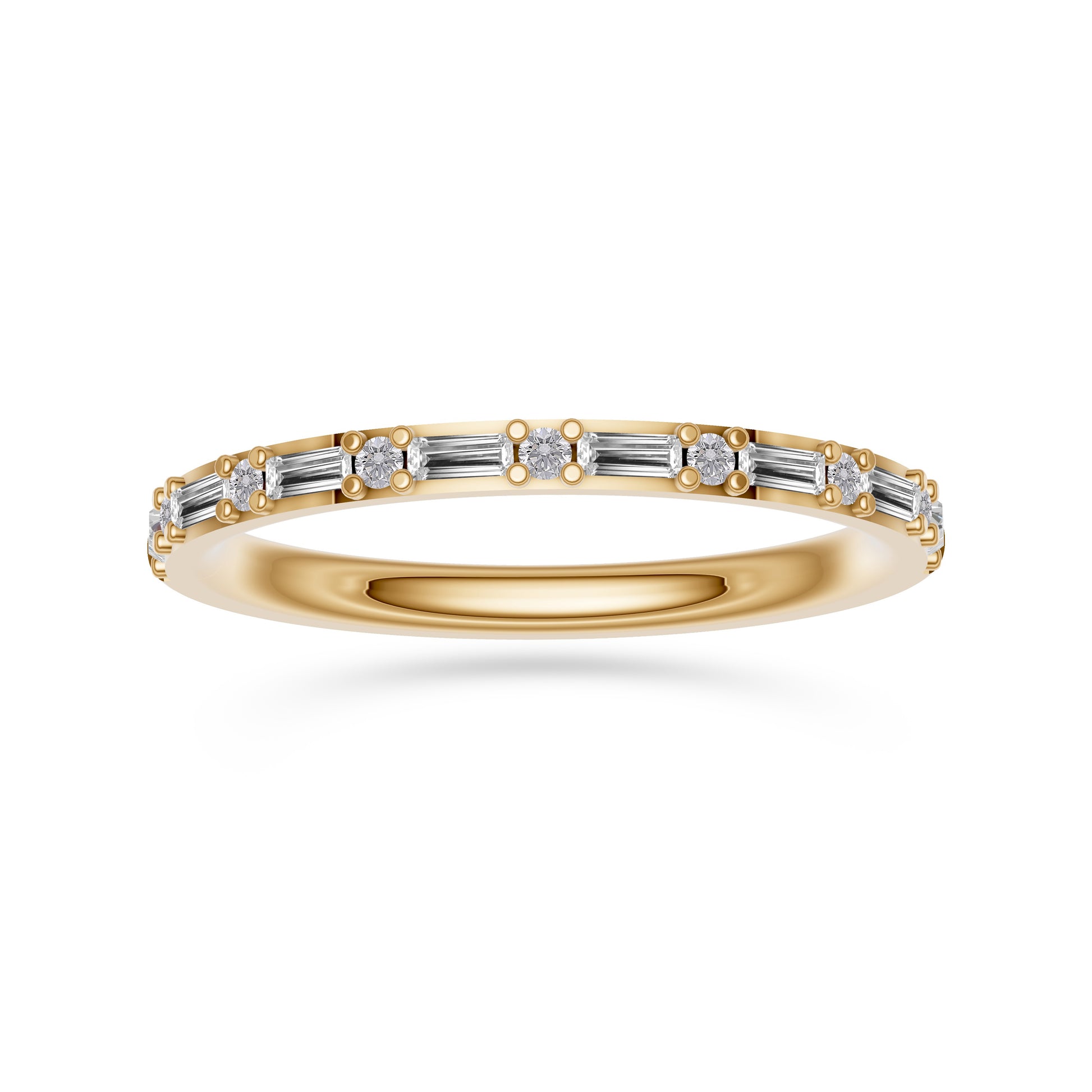 Diamond Round & Baguette Band Ring in 14K Gold