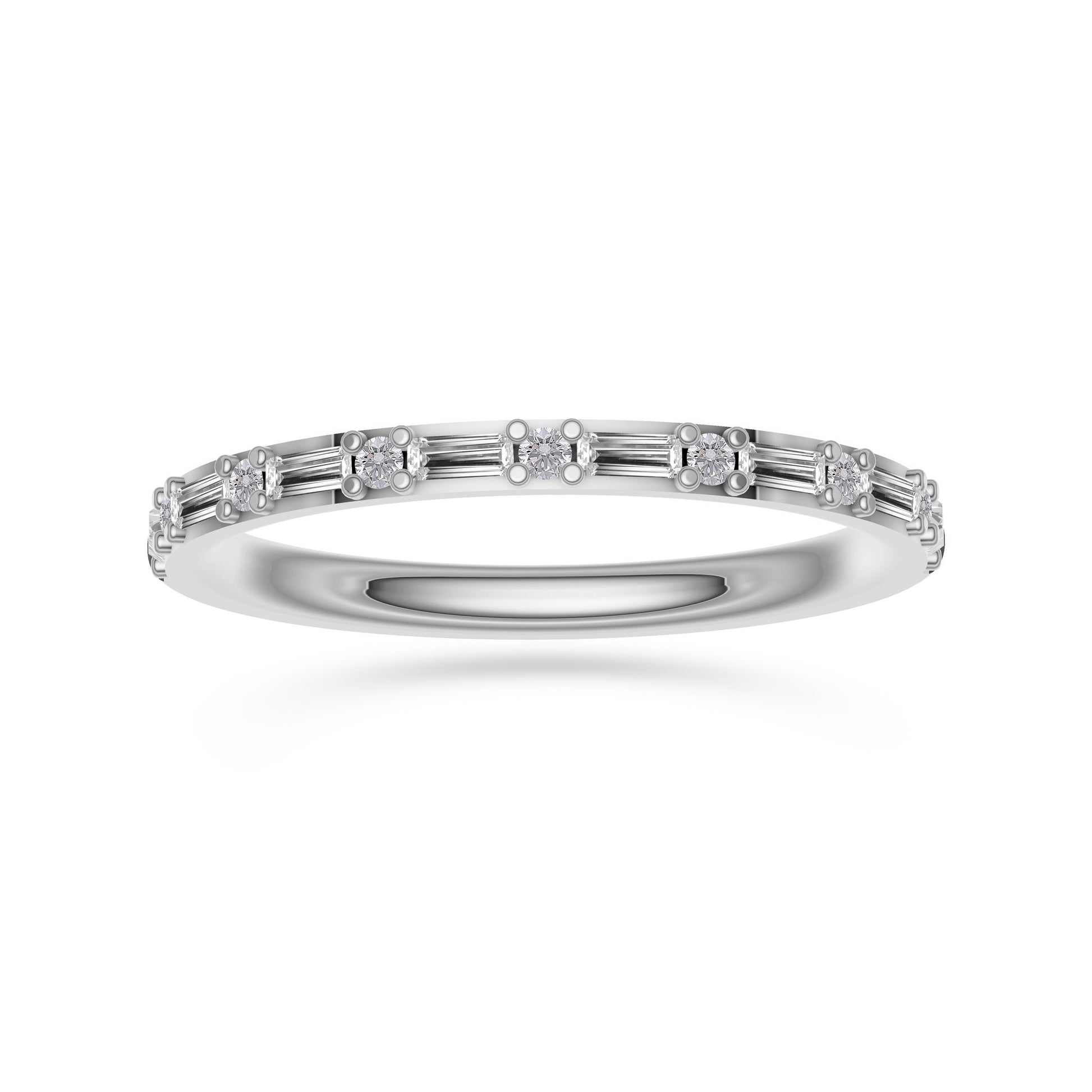 Diamond Round & Baguette Band Ring in 14K Gold