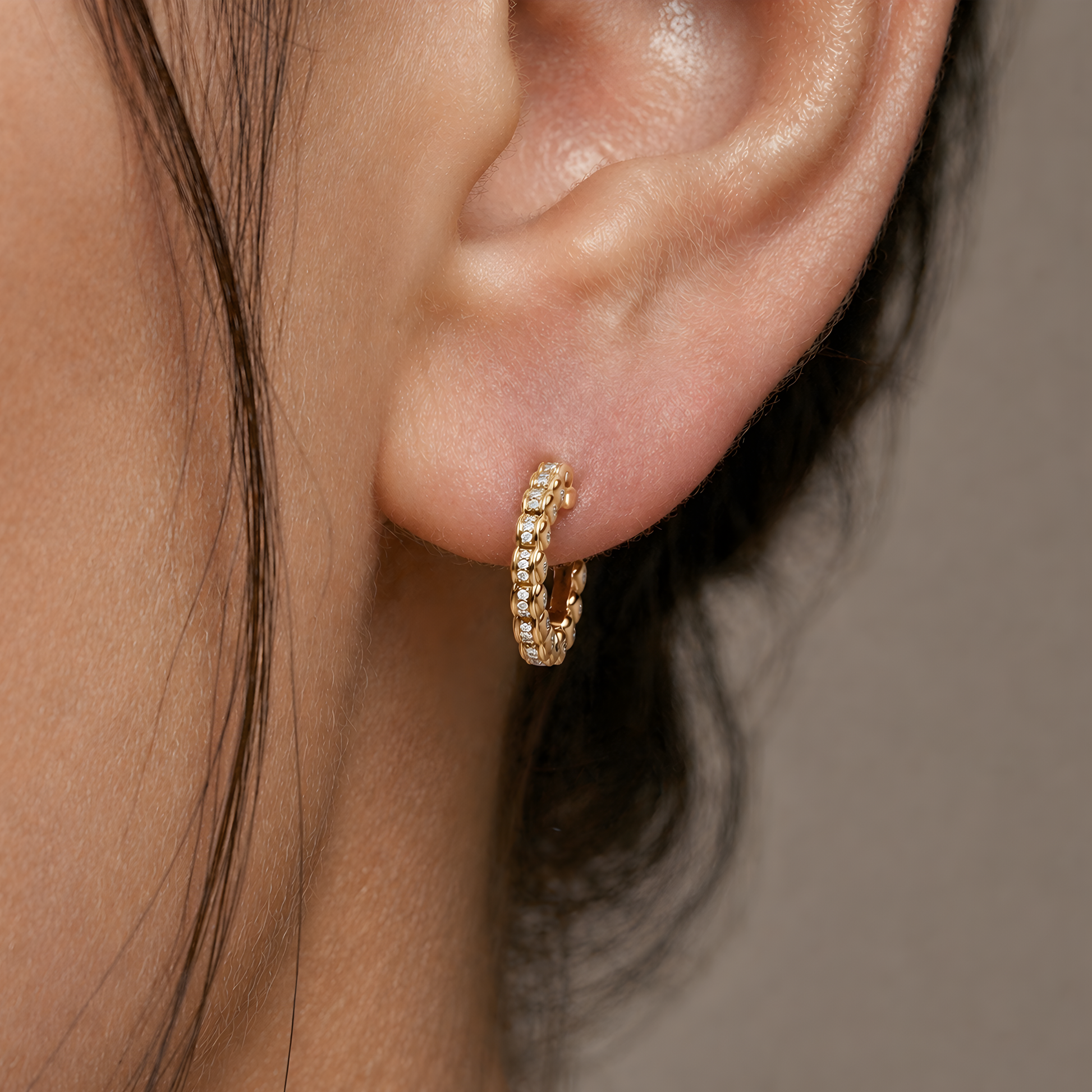 Round Diamond Bezel Hoop Earrings in 14K Gold