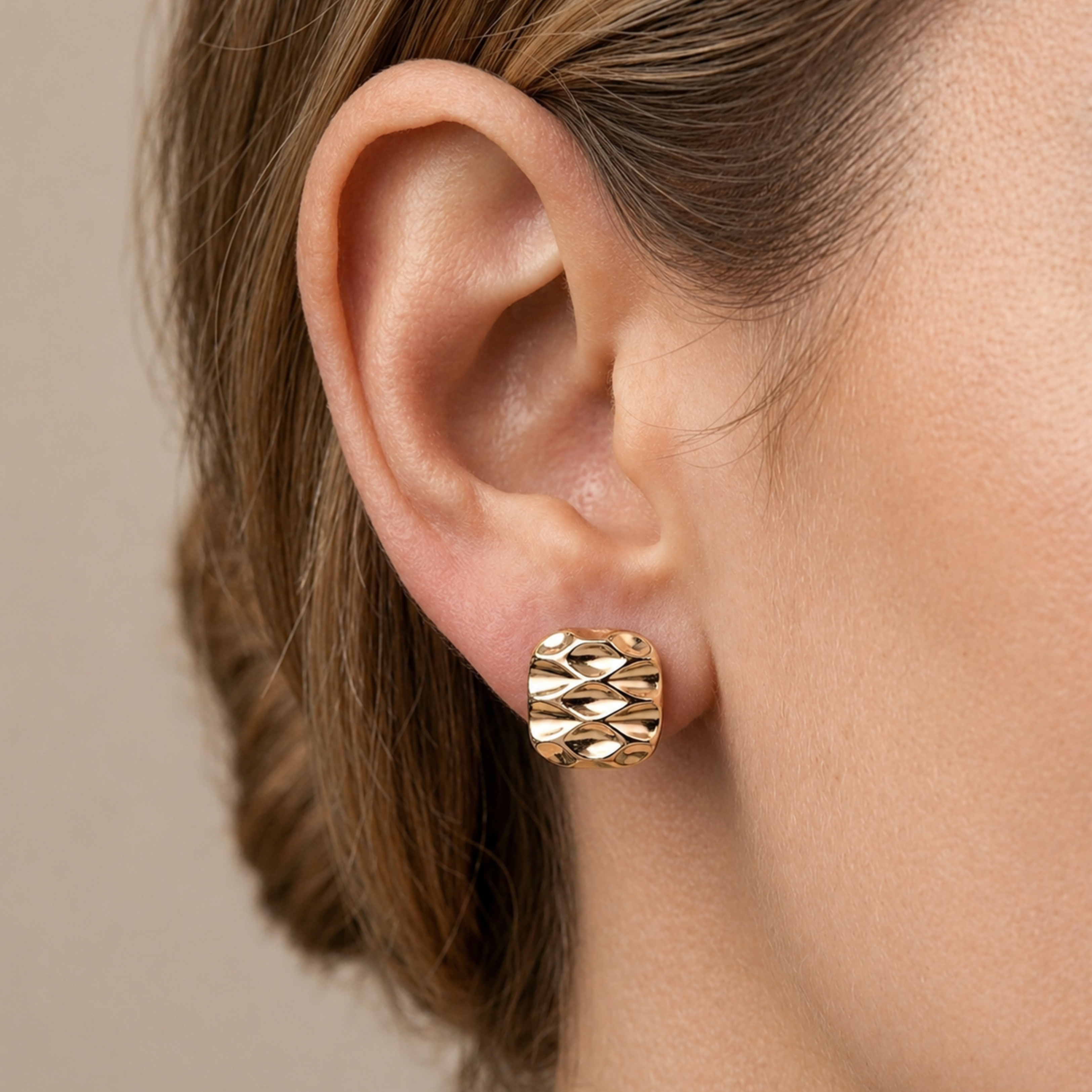 Gold Biscuit Textured Earrings in 14K Gold