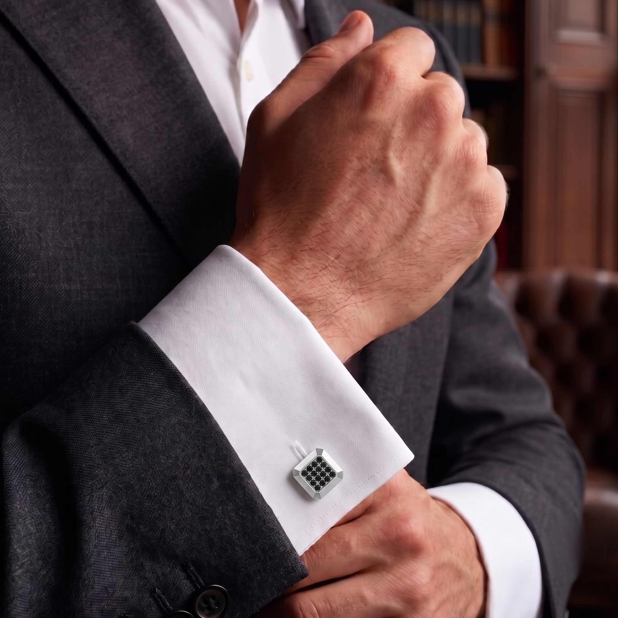 Black Diamond Cufflinks in Sterling Silver