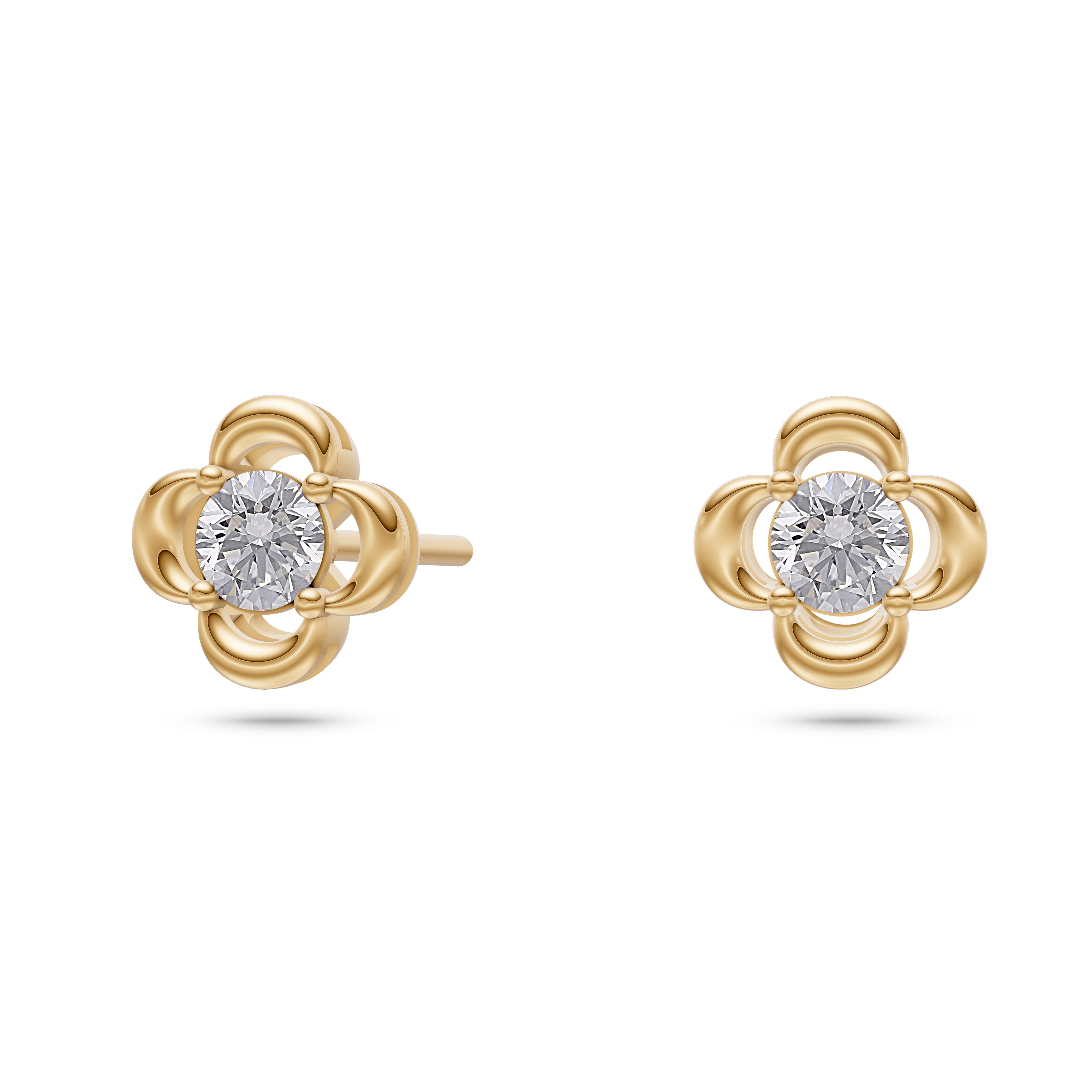 Blossom Diamond Flower Stud Earrings in 14K Gold