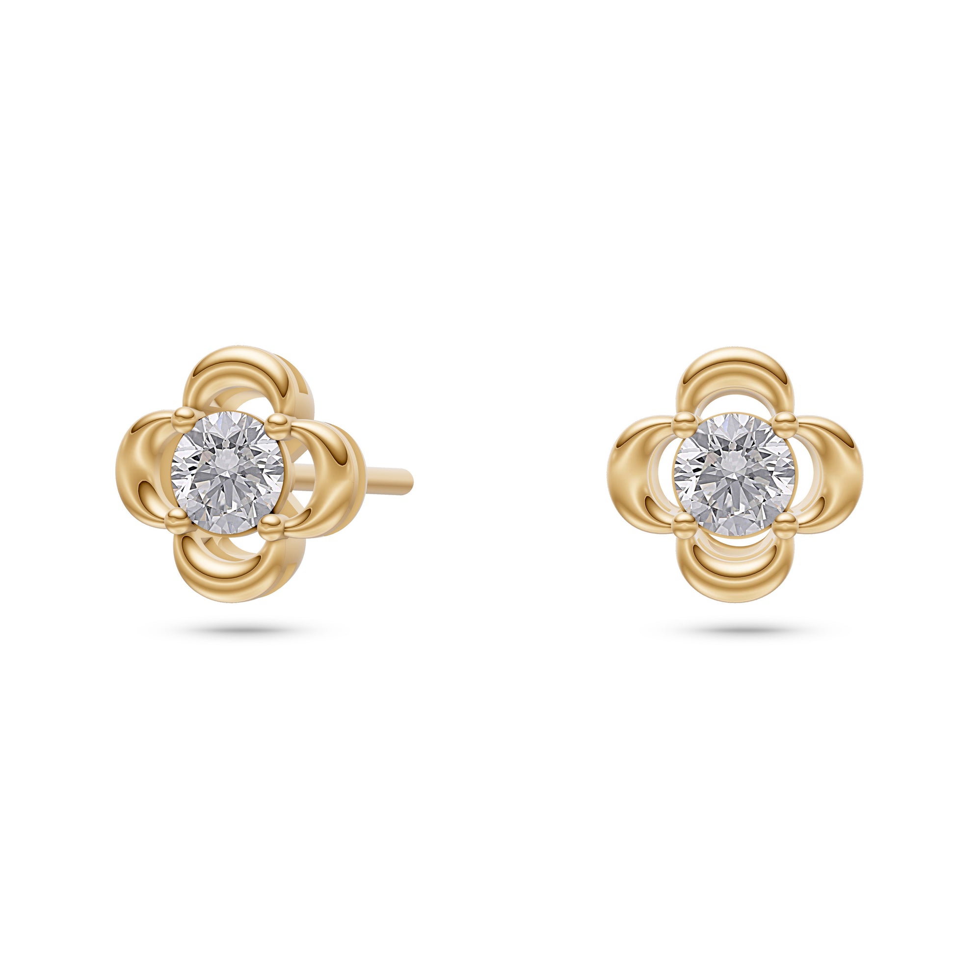 Blossom Diamond Flower Stud Earrings in 14K Gold