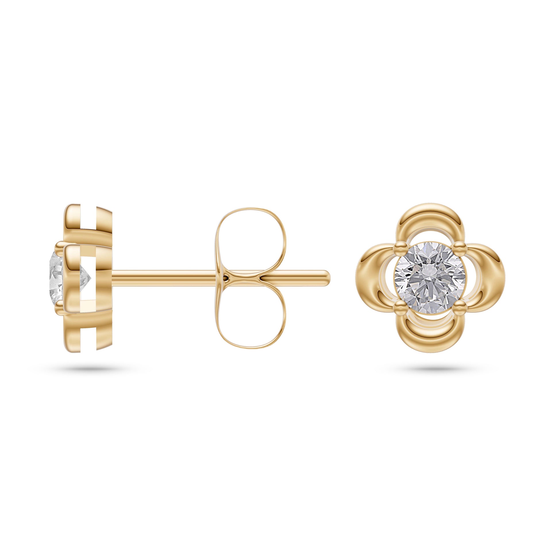 Blossom Diamond Flower Stud Earrings in 14K Gold