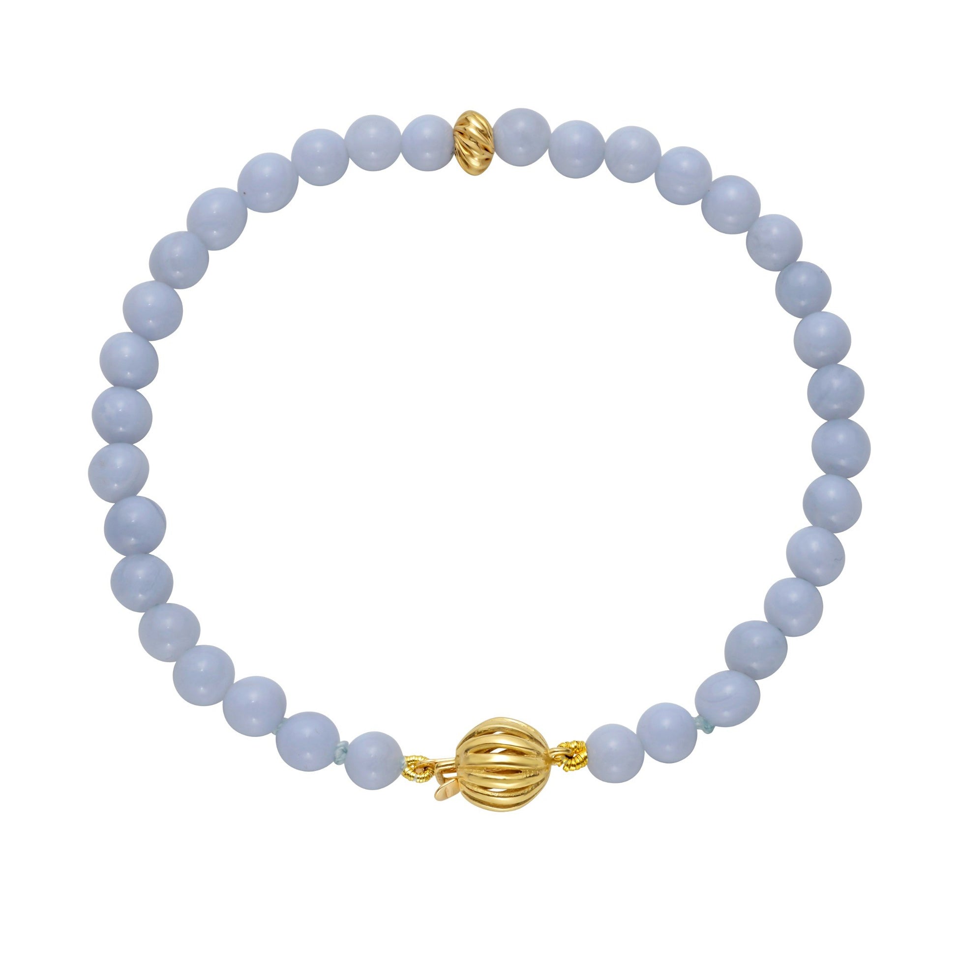 Blue Lace Agate Bead Bracelet In 14K Gold