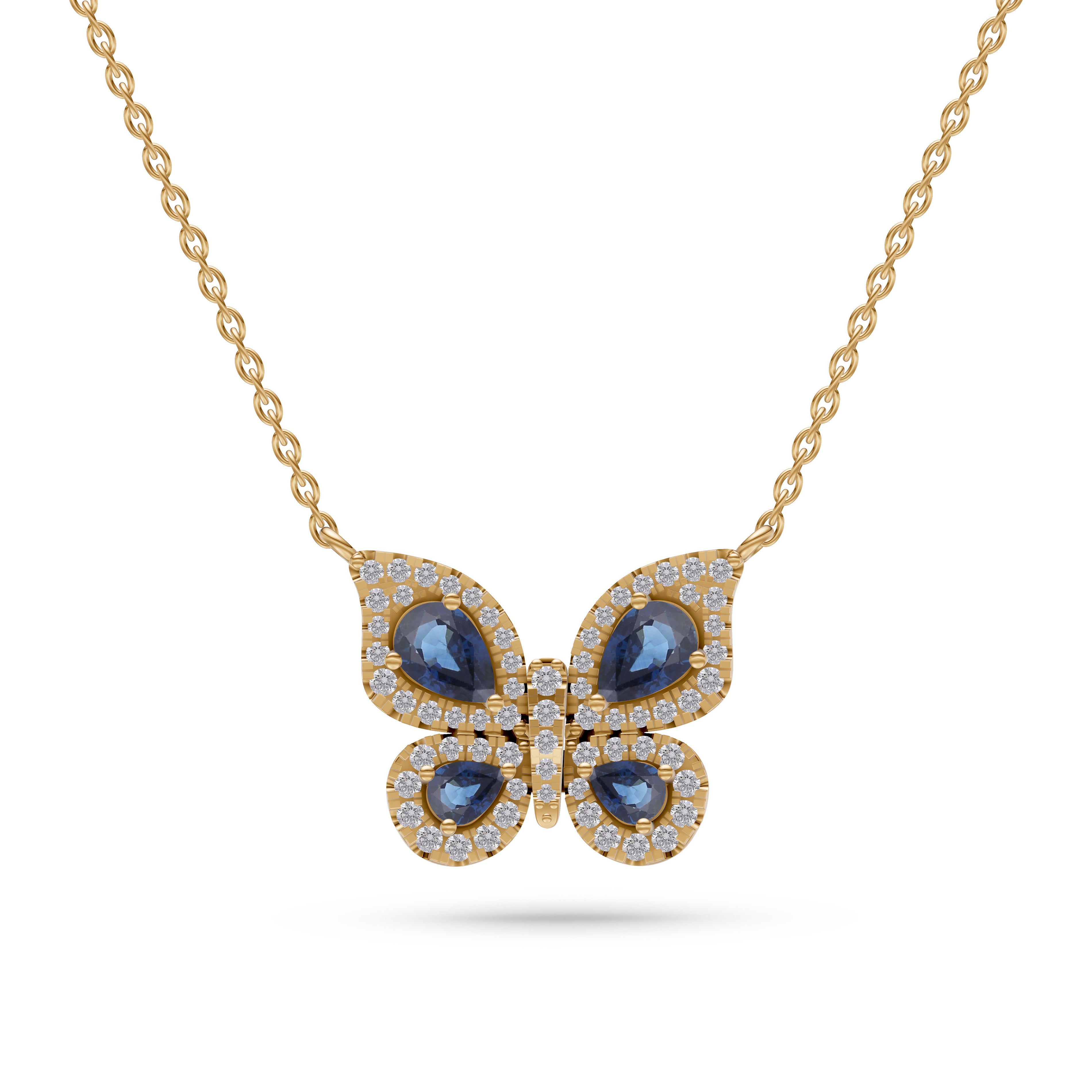 Blue Sapphire Butterfly Diamond Necklace in 18K Gold