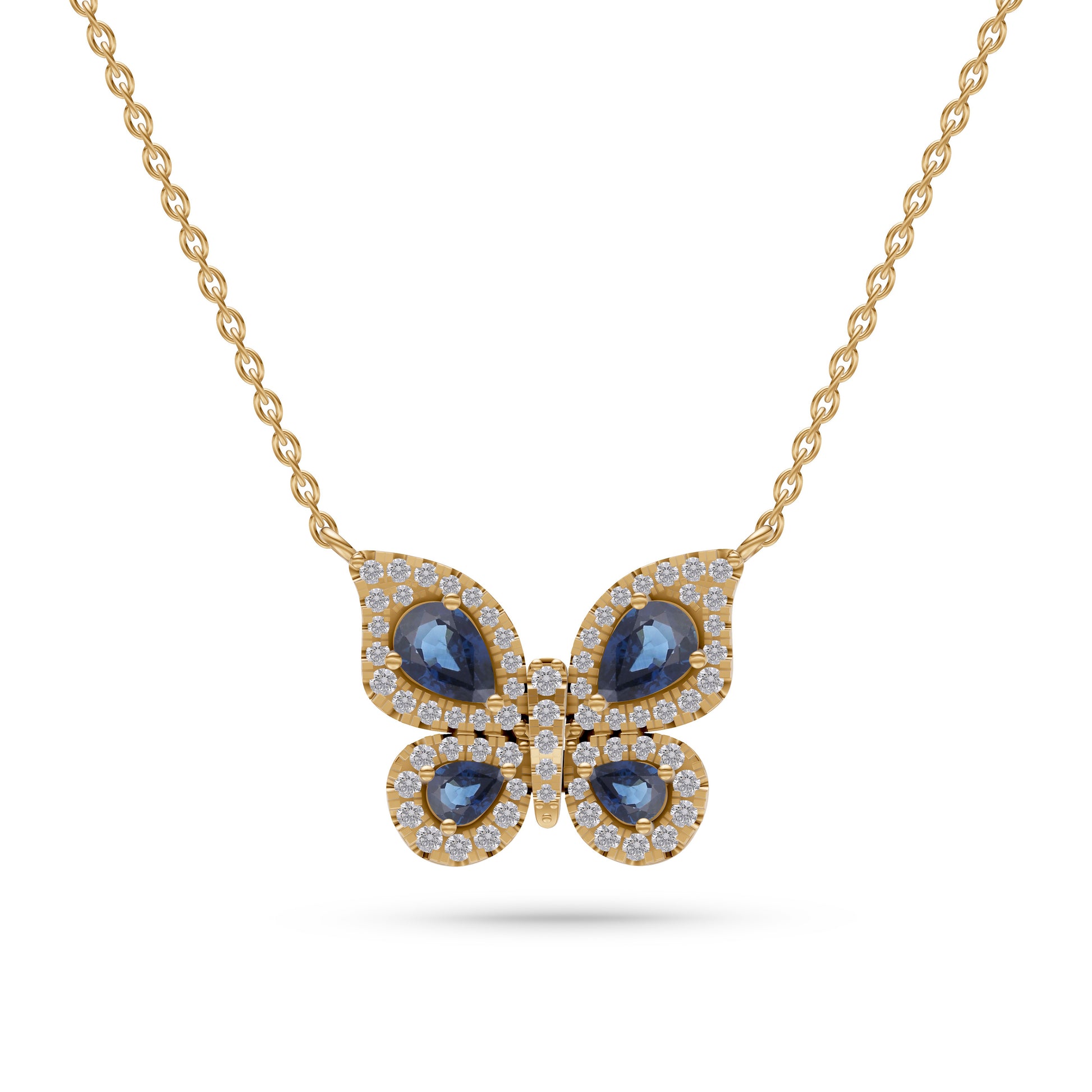 Blue Sapphire Butterfly Diamond Necklace in 18K Gold