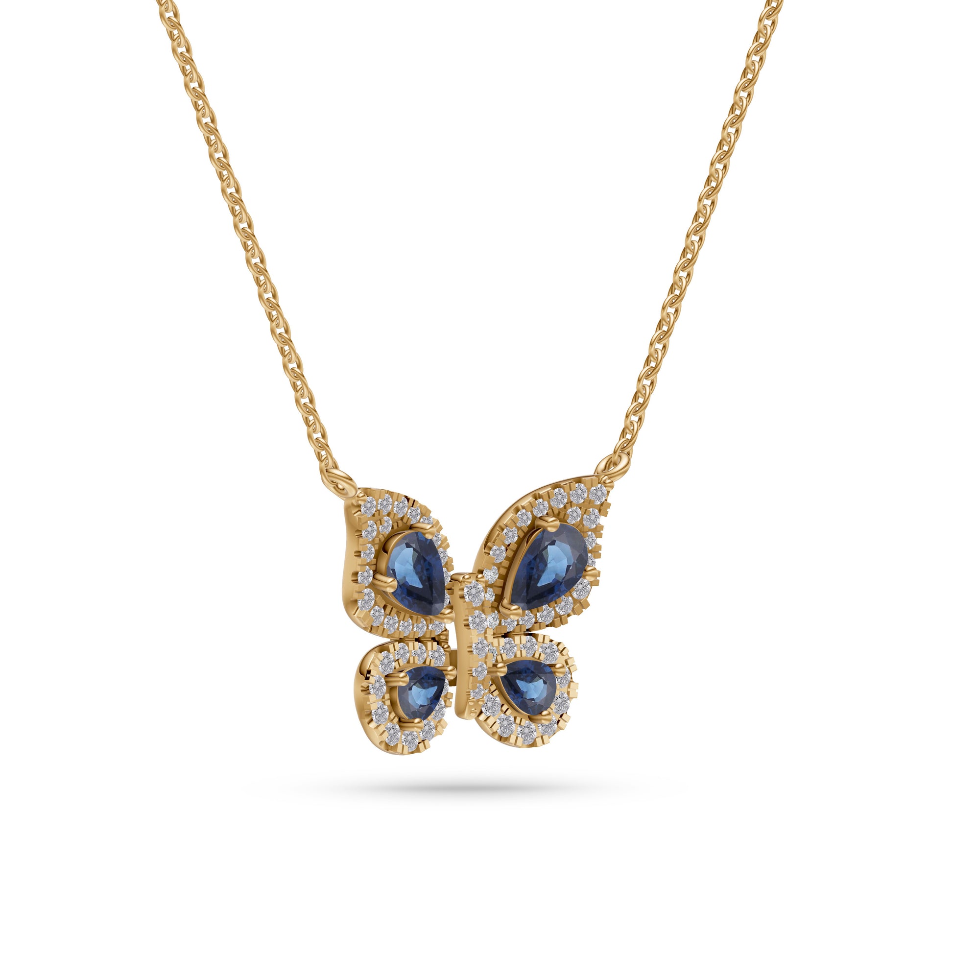 Blue Sapphire Butterfly Diamond Necklace in 18K Gold