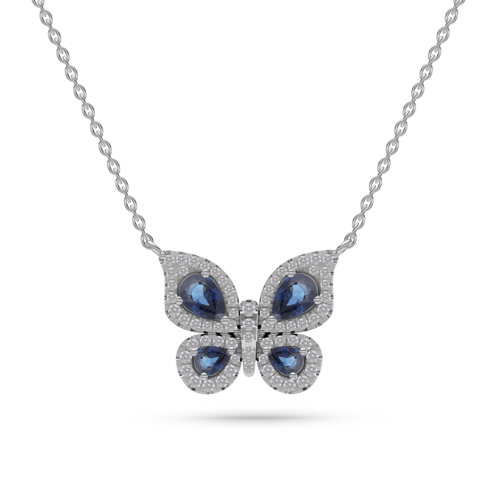 Blue Sapphire Butterfly Diamond Necklace in 18K Gold