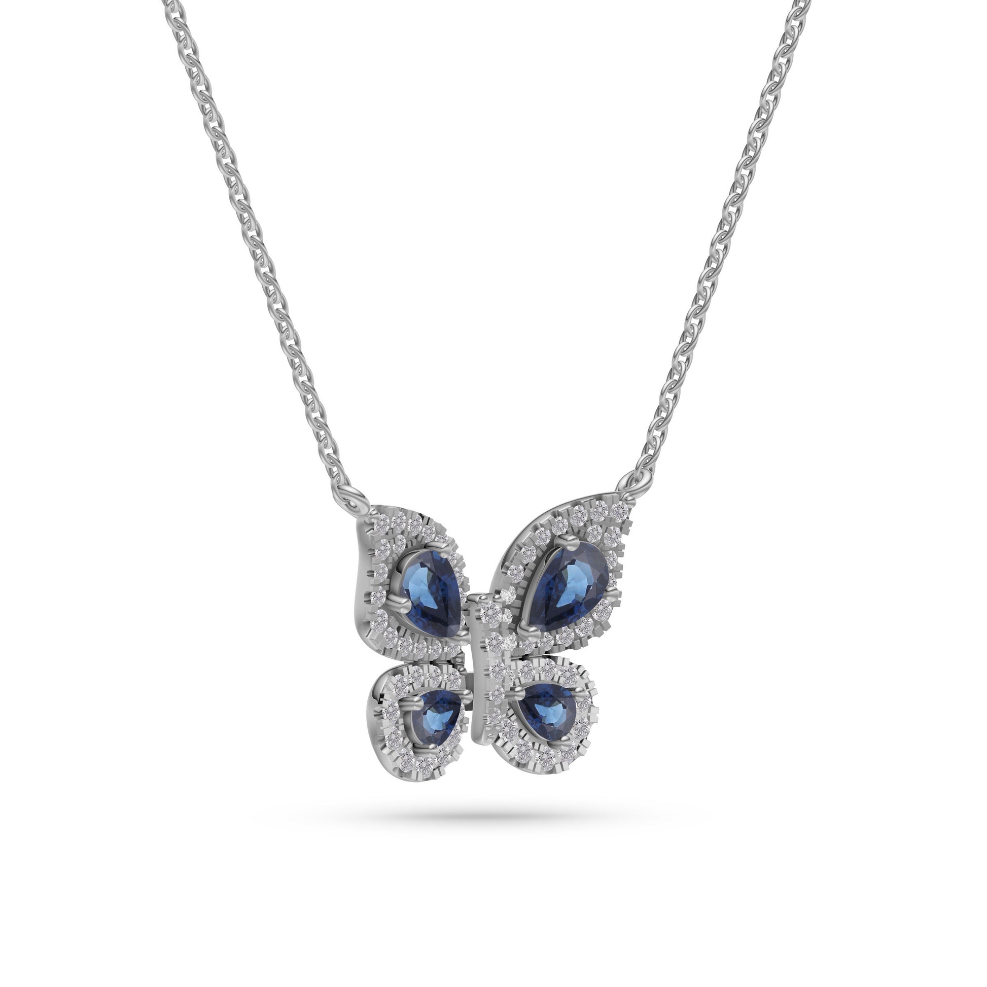 Blue Sapphire Butterfly Diamond Necklace in 18K Gold