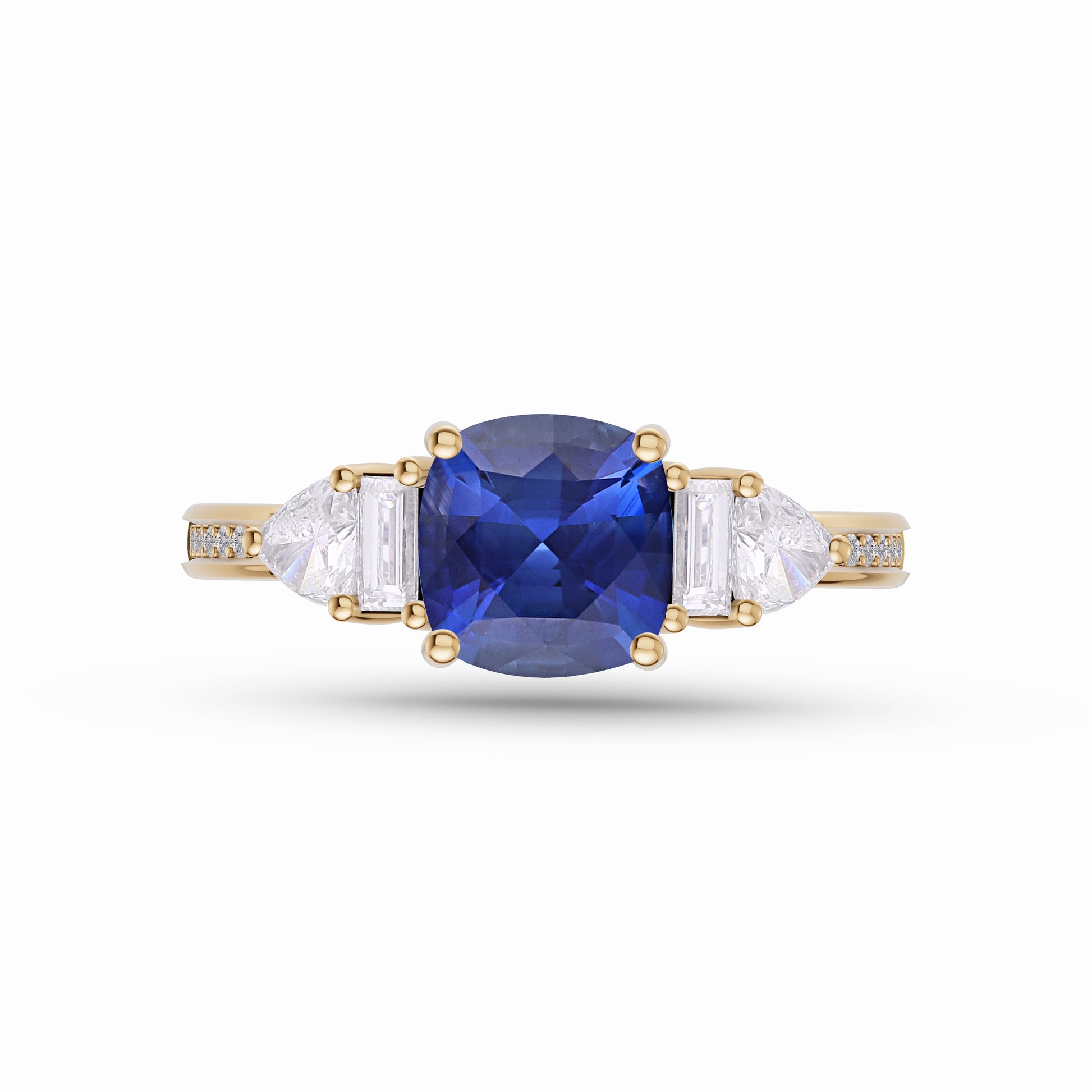 Classic Sapphire Cushion & Diamond Ring In 14K Gold