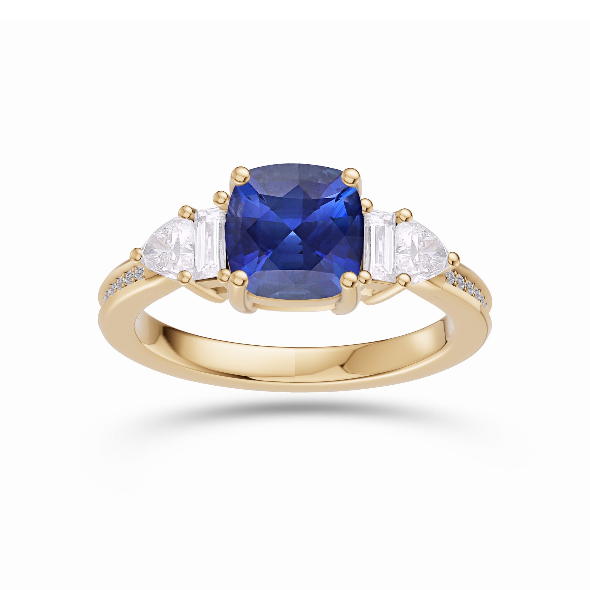 Classic Sapphire Cushion & Diamond Ring In 14K Gold