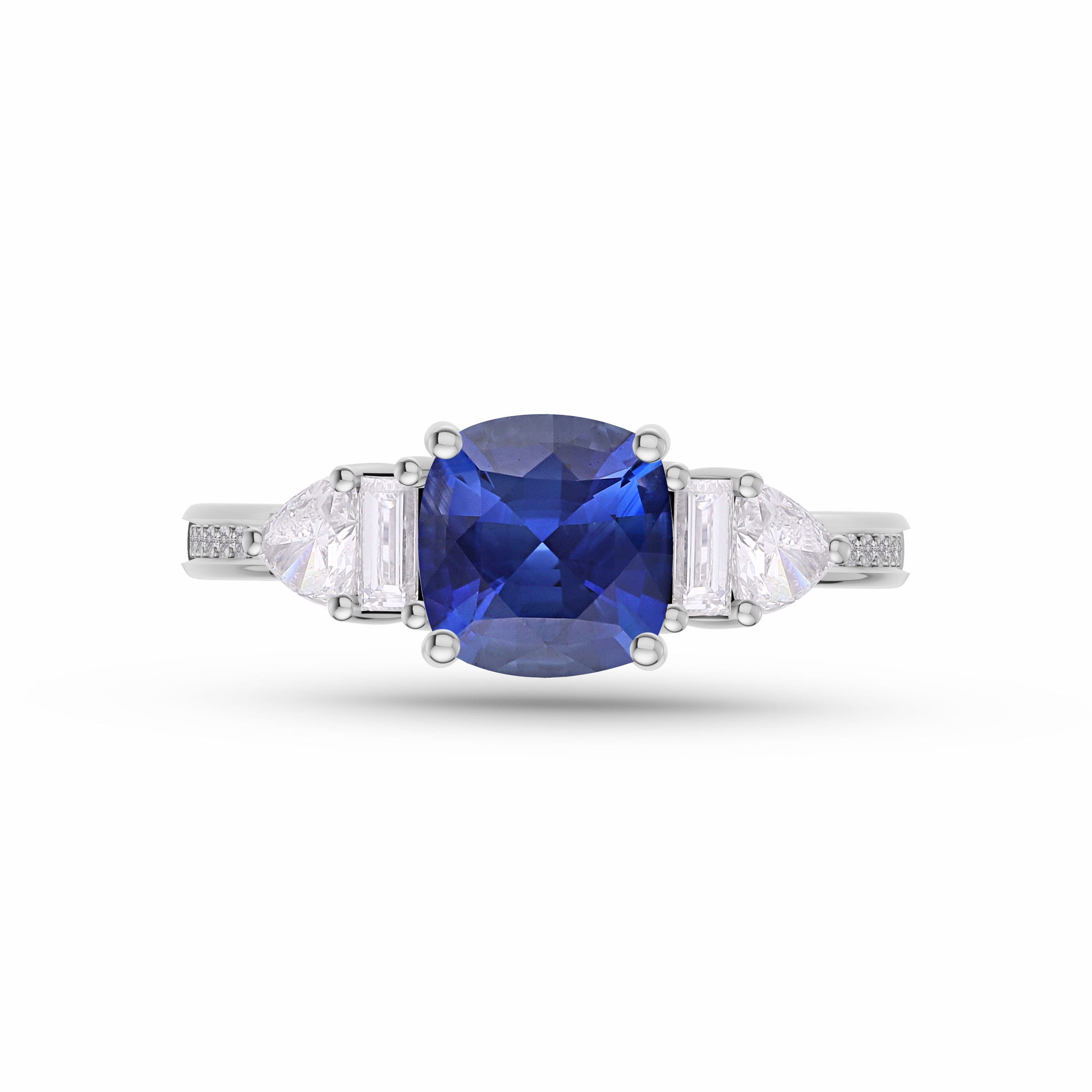 Classic Sapphire Cushion & Diamond Ring In 14K Gold