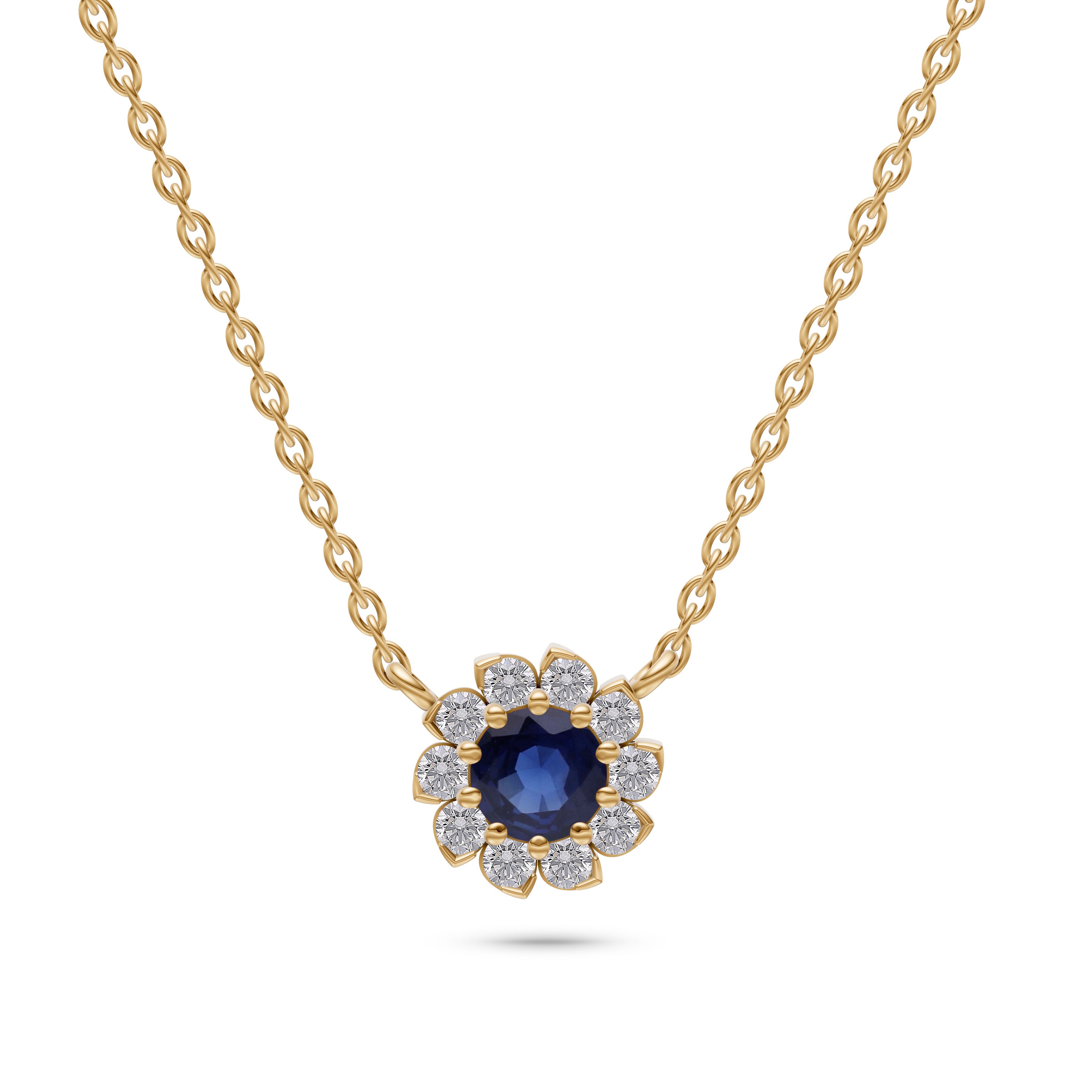 Blue Sapphire Daisy Floral Necklace in 18K Gold
