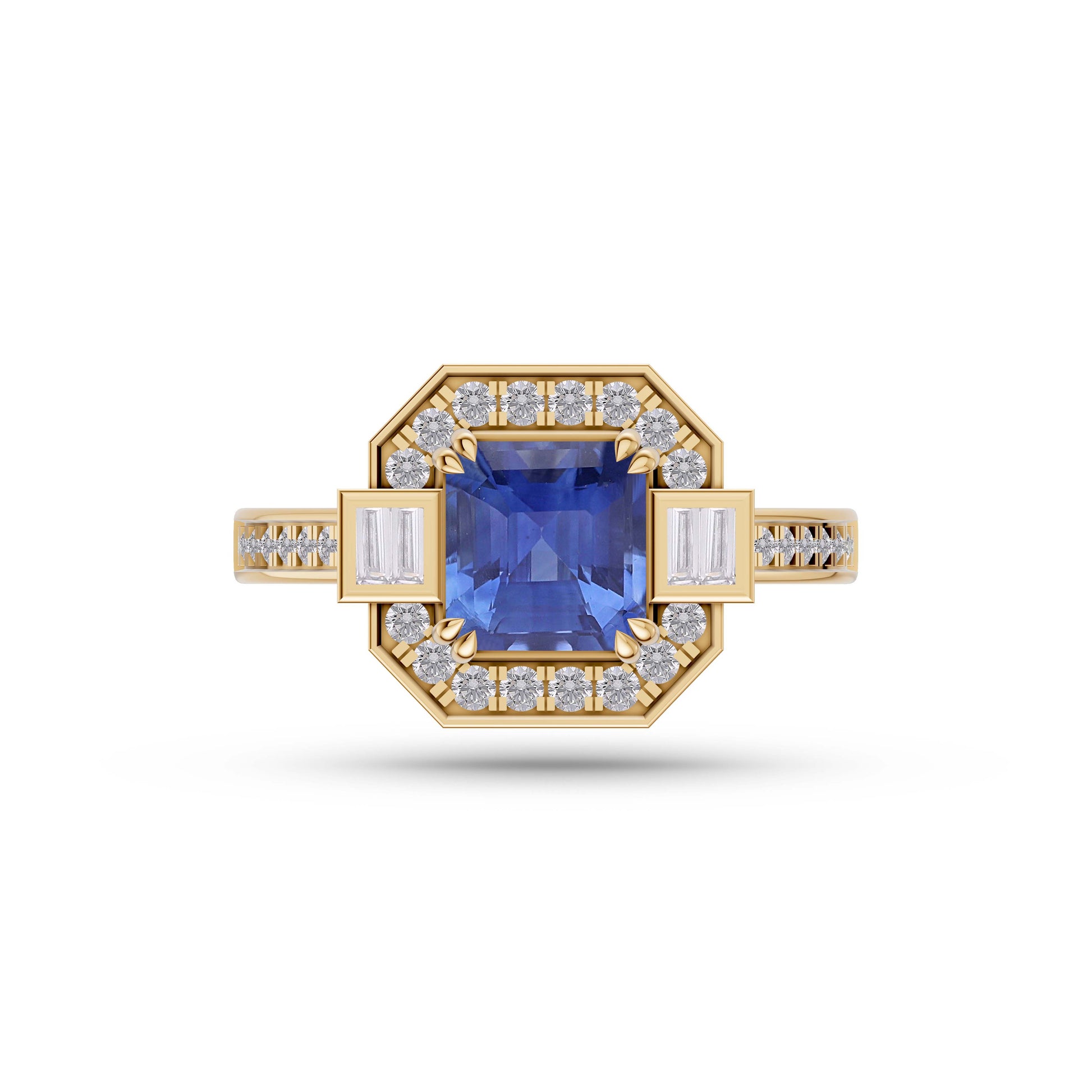 Sapphire Cushion Prestige Ring In 14K Gold