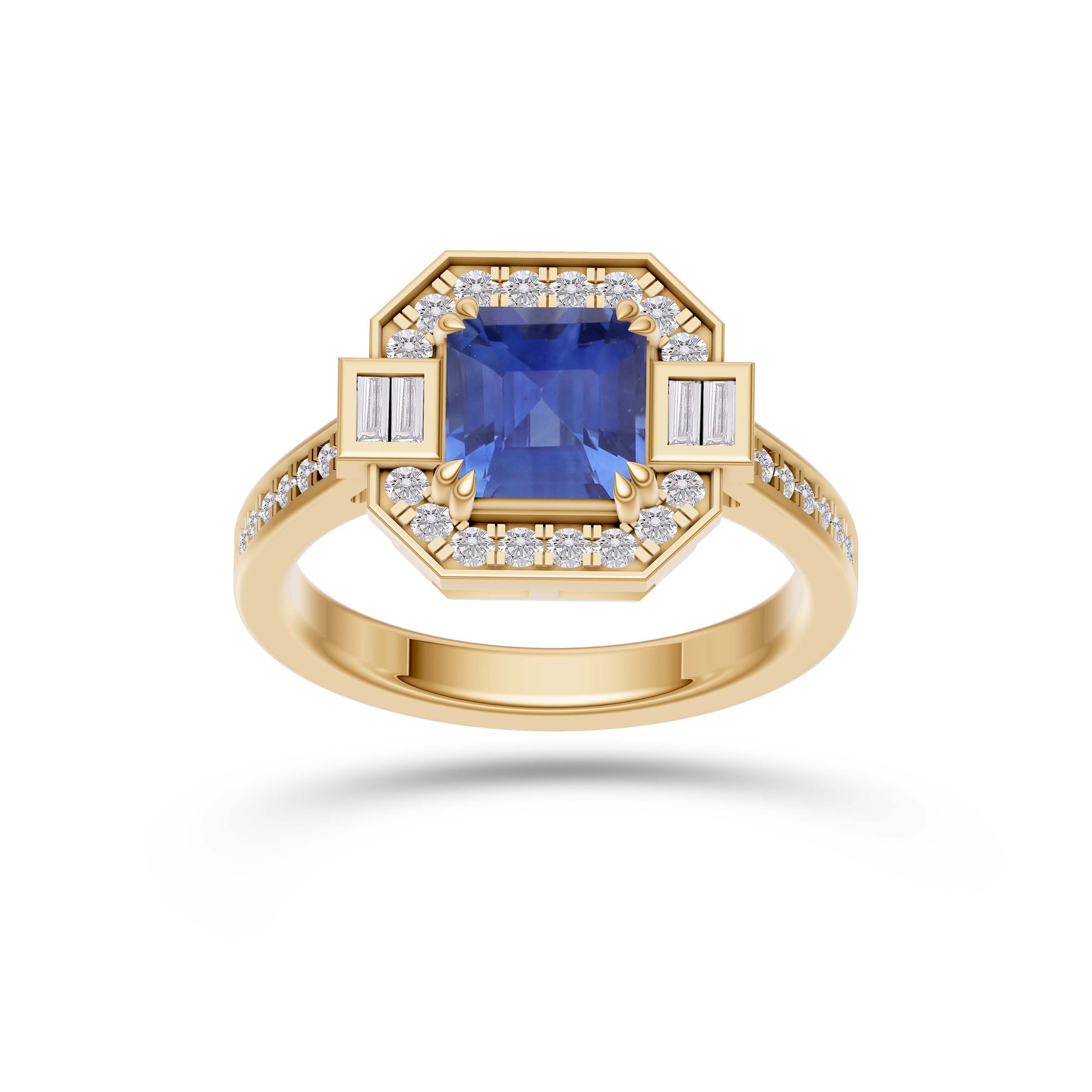 Sapphire Cushion Prestige Ring In 14K Gold