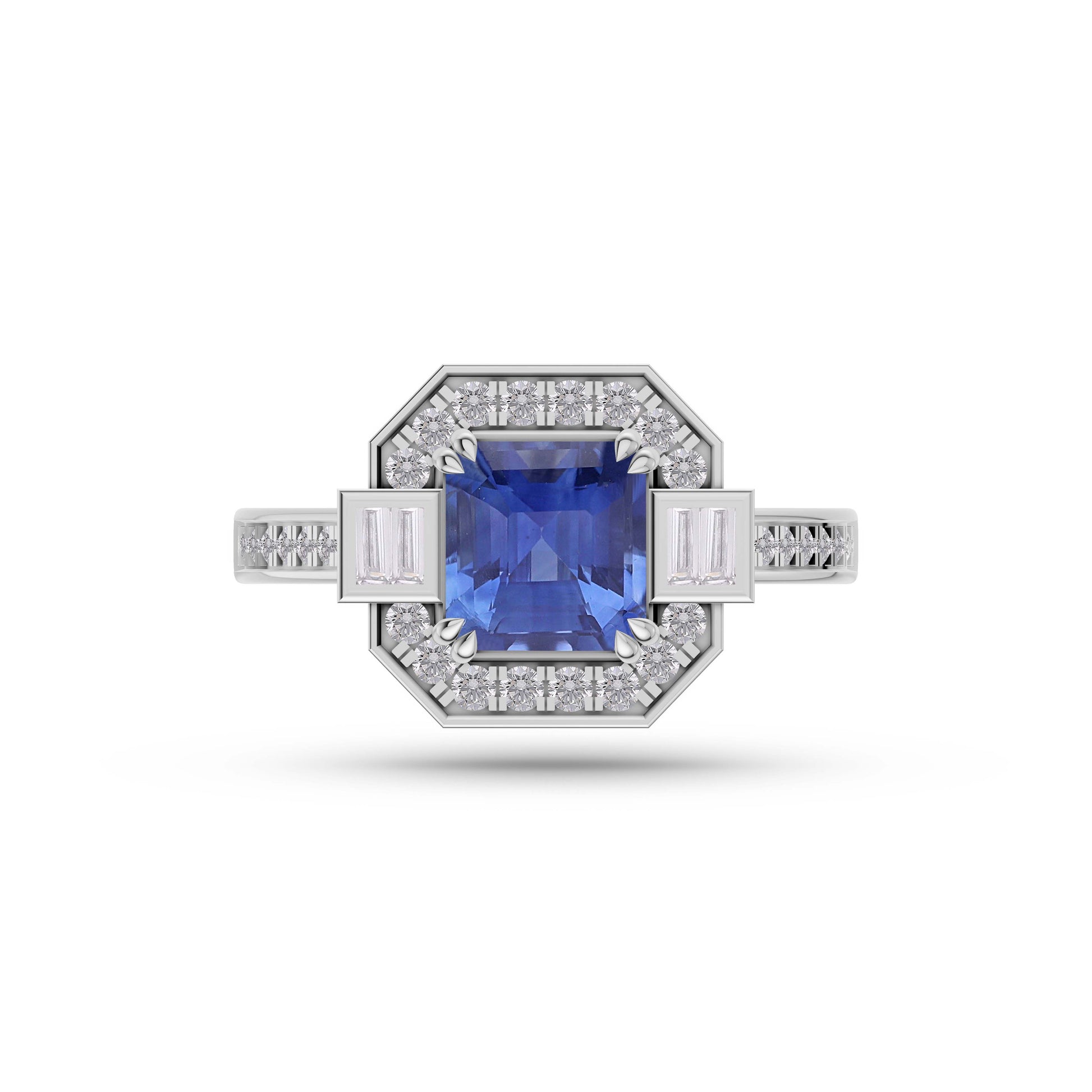 Sapphire Cushion Prestige Ring In 14K Gold
