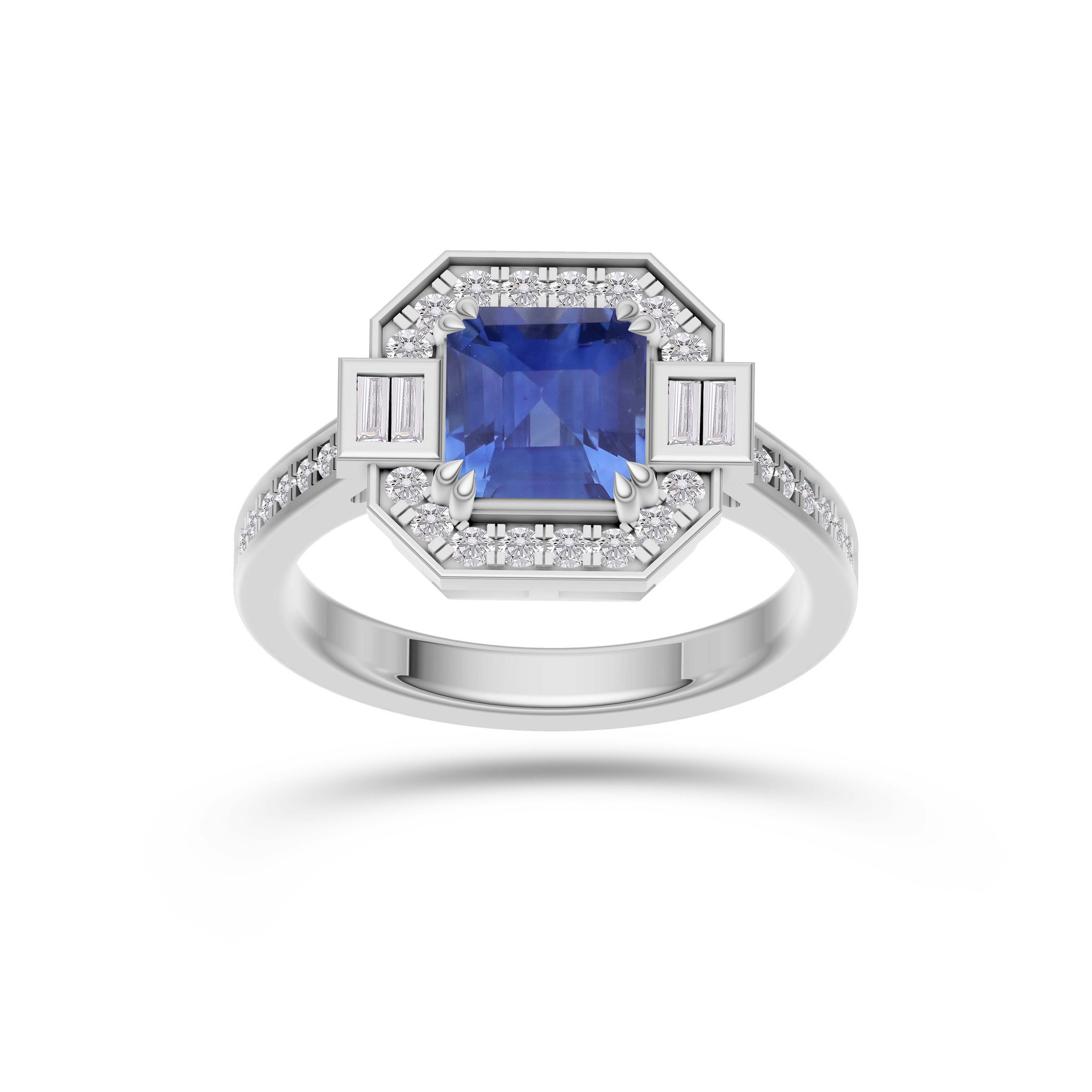 Sapphire Cushion Prestige Ring In 14K Gold