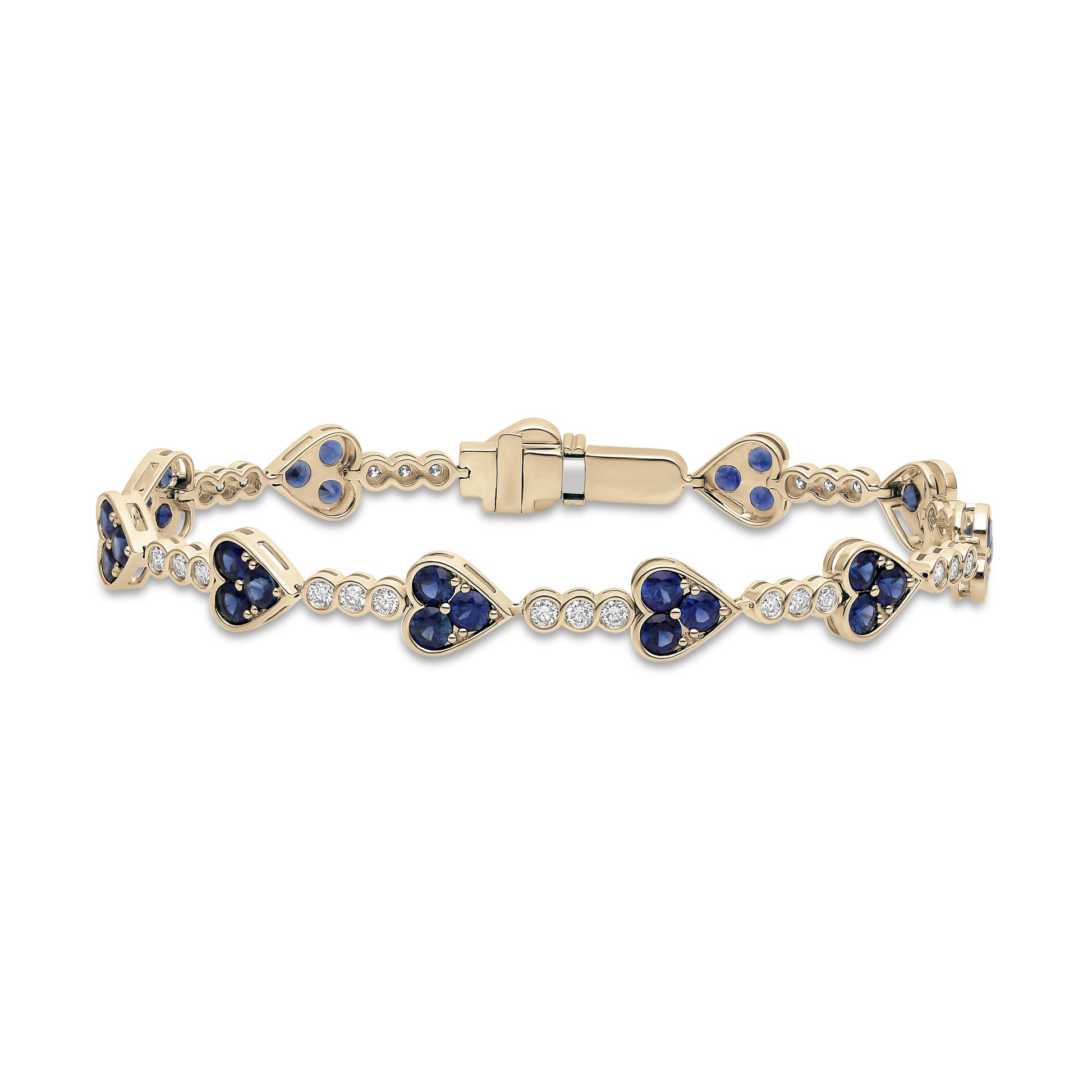 Blue Sapphire Heart Link Bracelet in 14K Gold