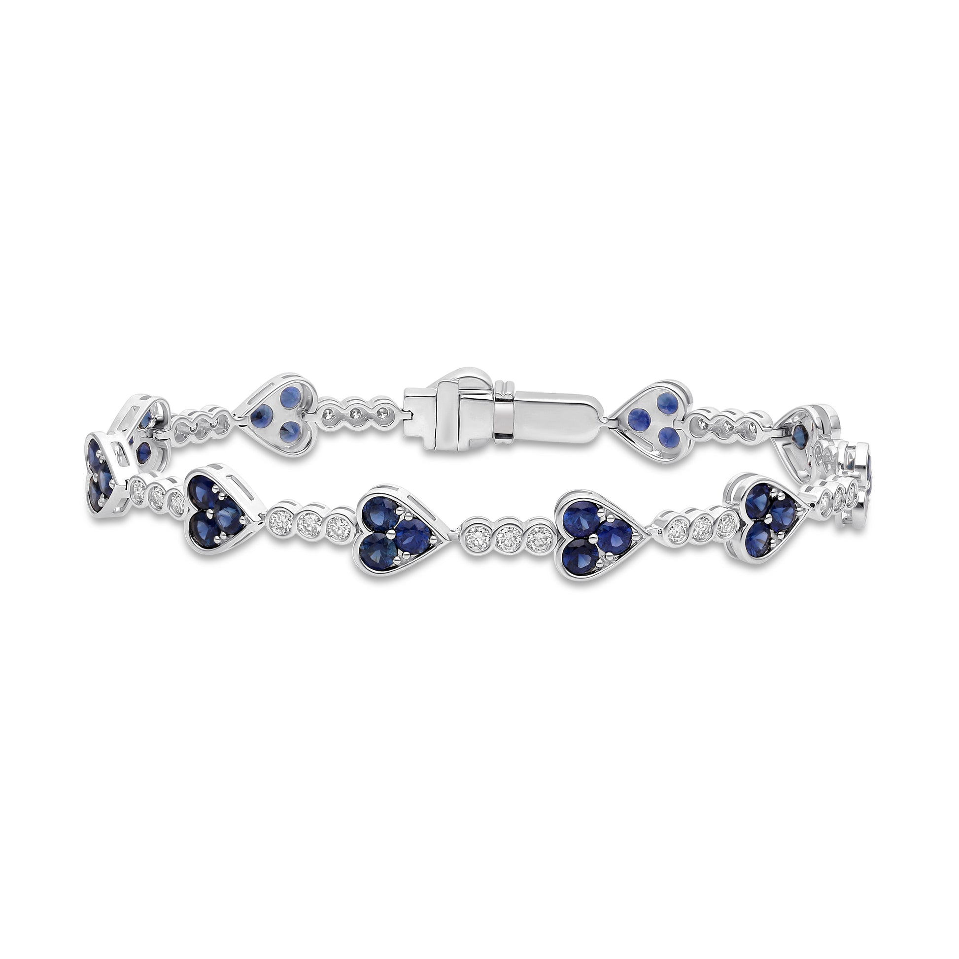Blue Sapphire Heart Link Bracelet in 14K Gold