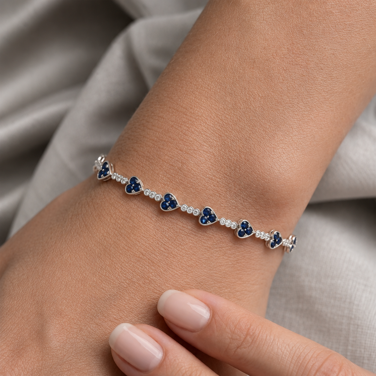 Blue Sapphire Trinity Bracelet in 14K Gold