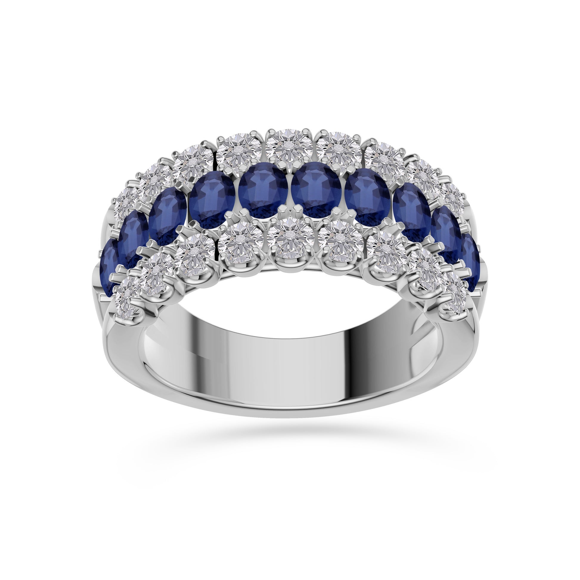 Blue Sapphire and Diamond Regal Band Ring in 18K Gold