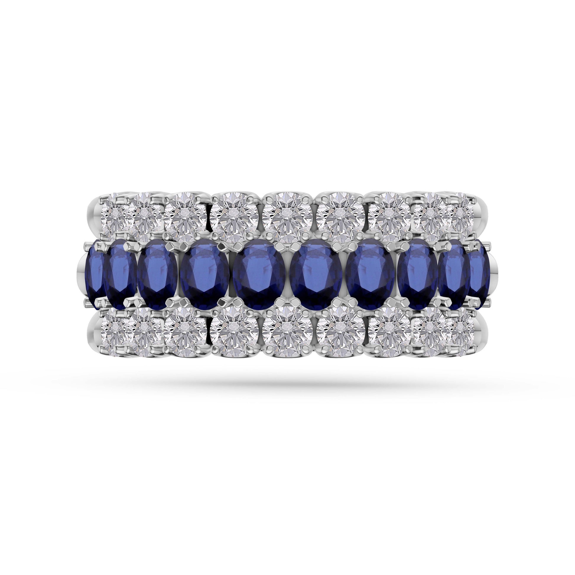 Blue Sapphire and Diamond Regal Band Ring in 18K Gold