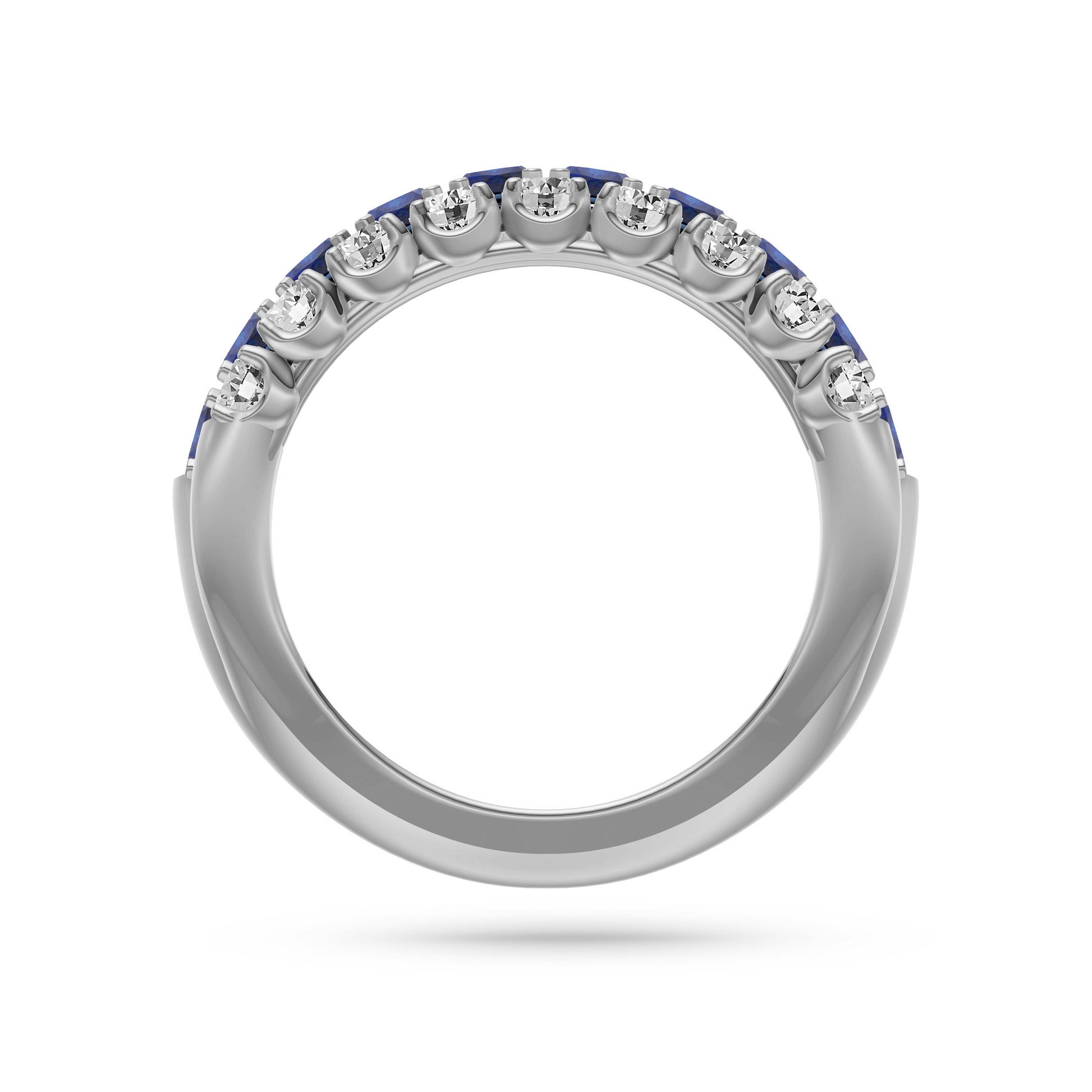 Blue Sapphire and Diamond Regal Band Ring in 18K Gold