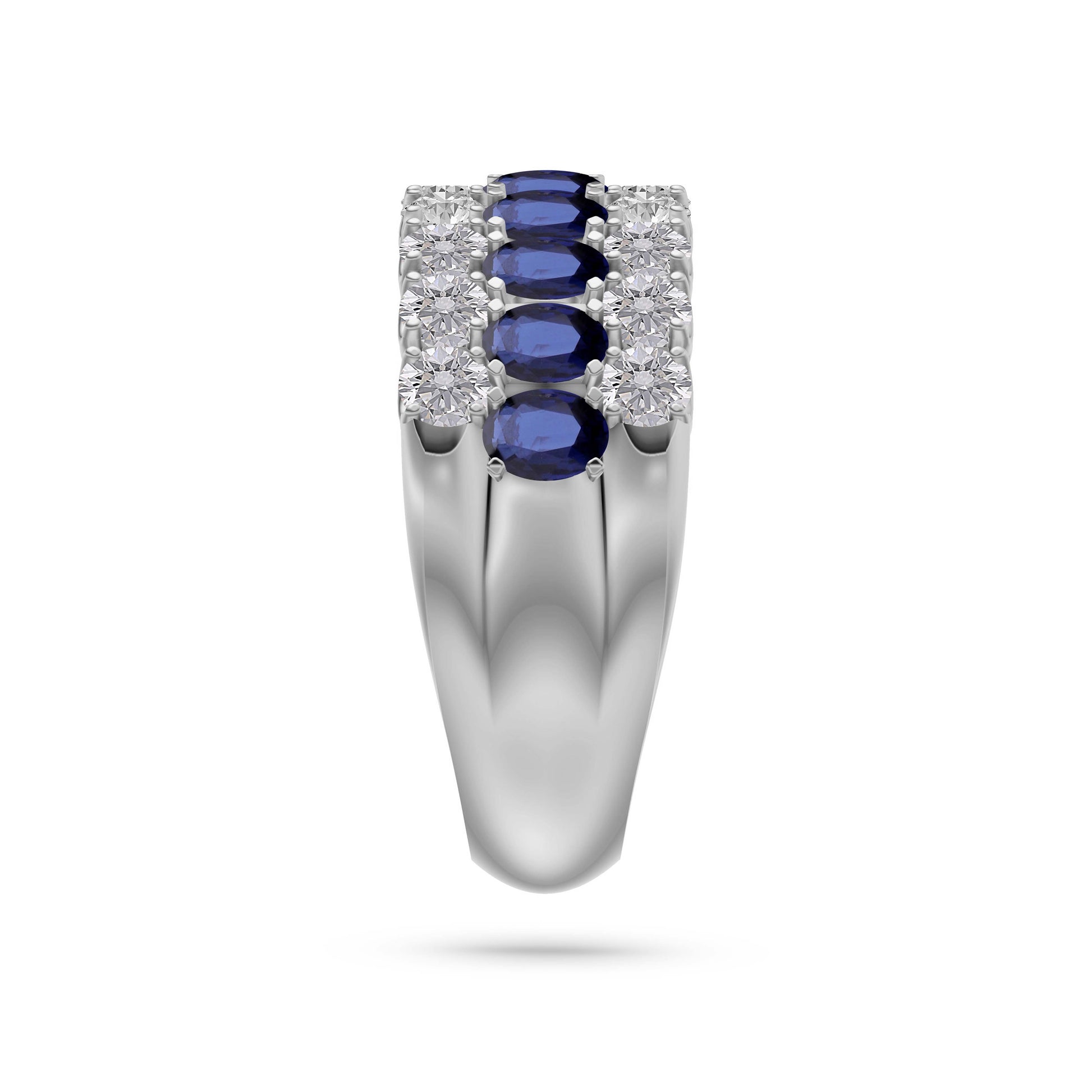 Blue Sapphire and Diamond Regal Band Ring in 18K Gold