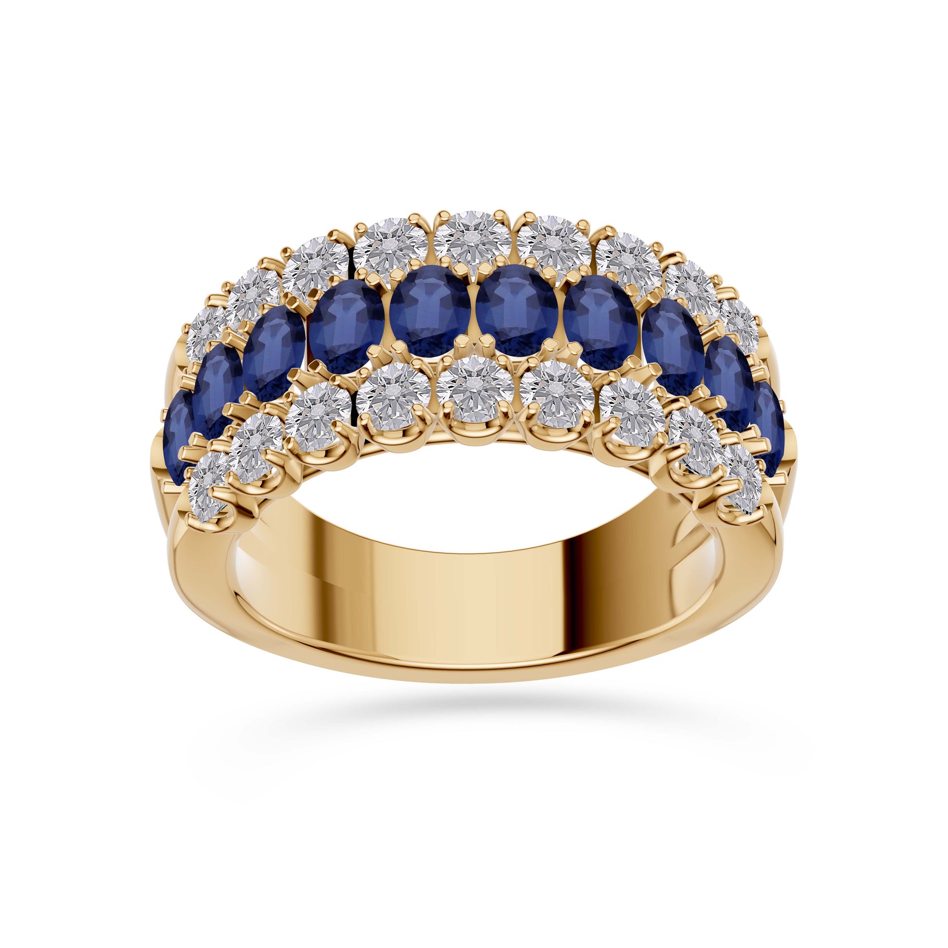 Blue Sapphire and Diamond Regal Band Ring in 18K Gold