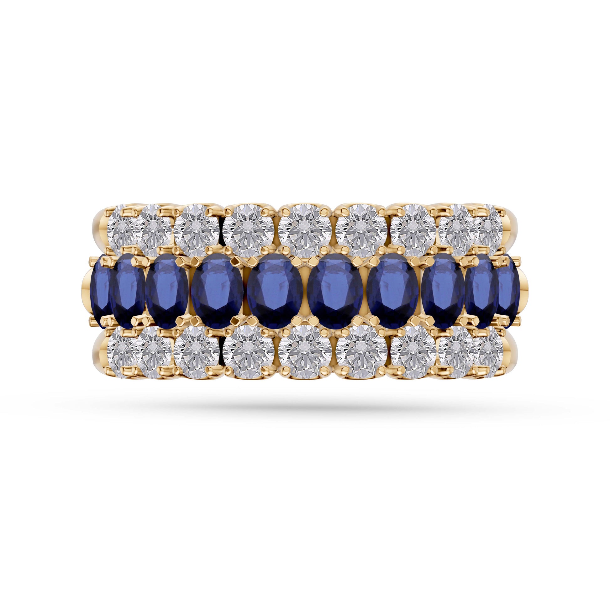 Blue Sapphire and Diamond Regal Band Ring in 18K Gold