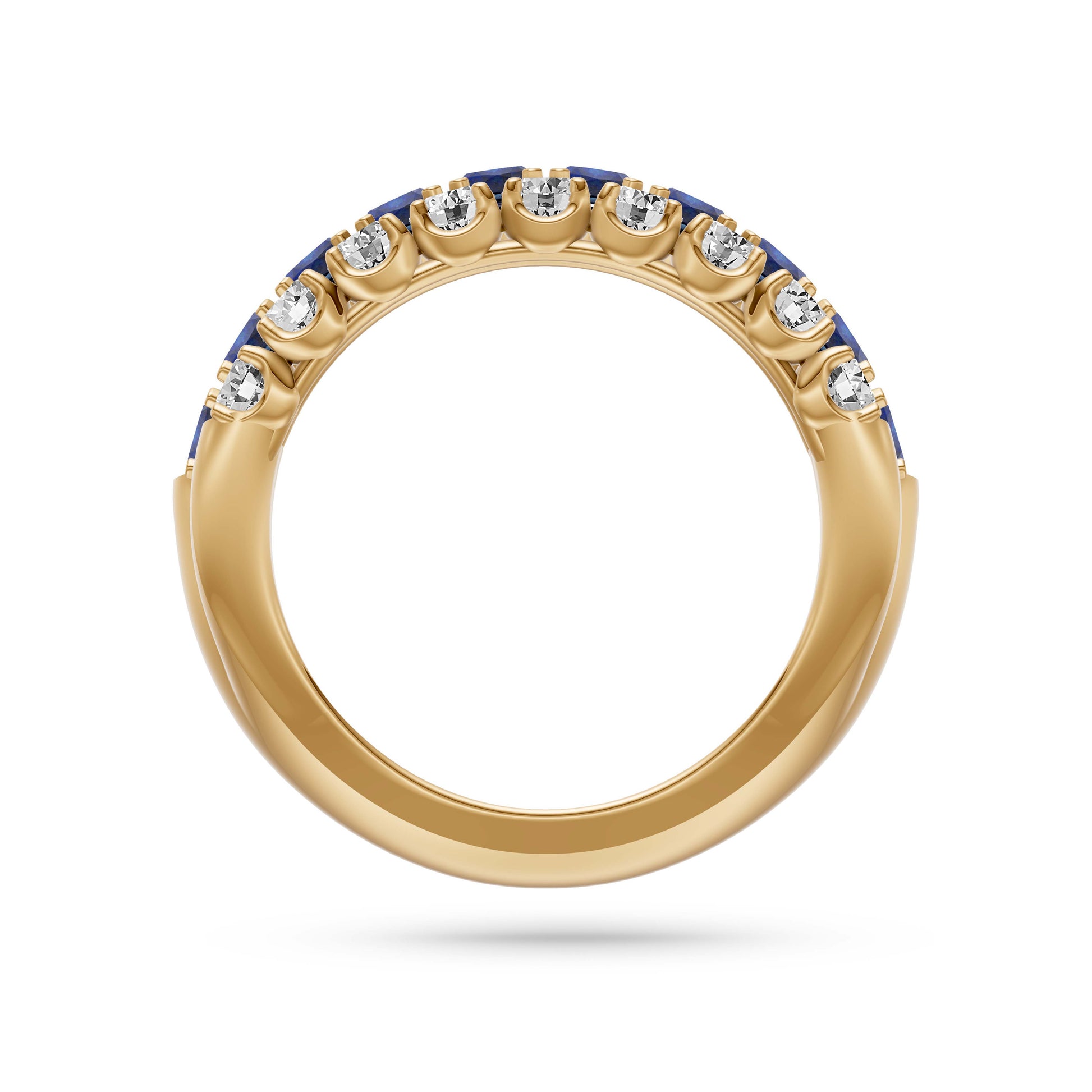 Blue Sapphire and Diamond Regal Band Ring in 18K Gold