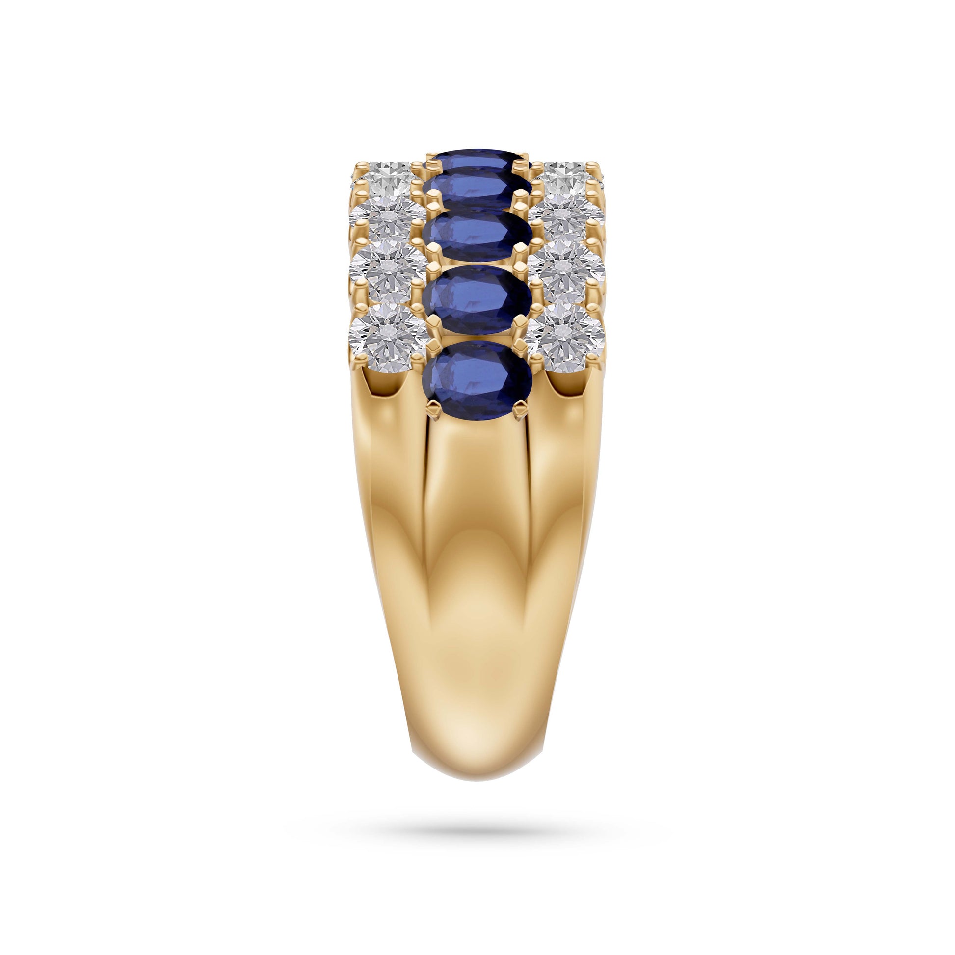 Blue Sapphire and Diamond Regal Band Ring in 18K Gold