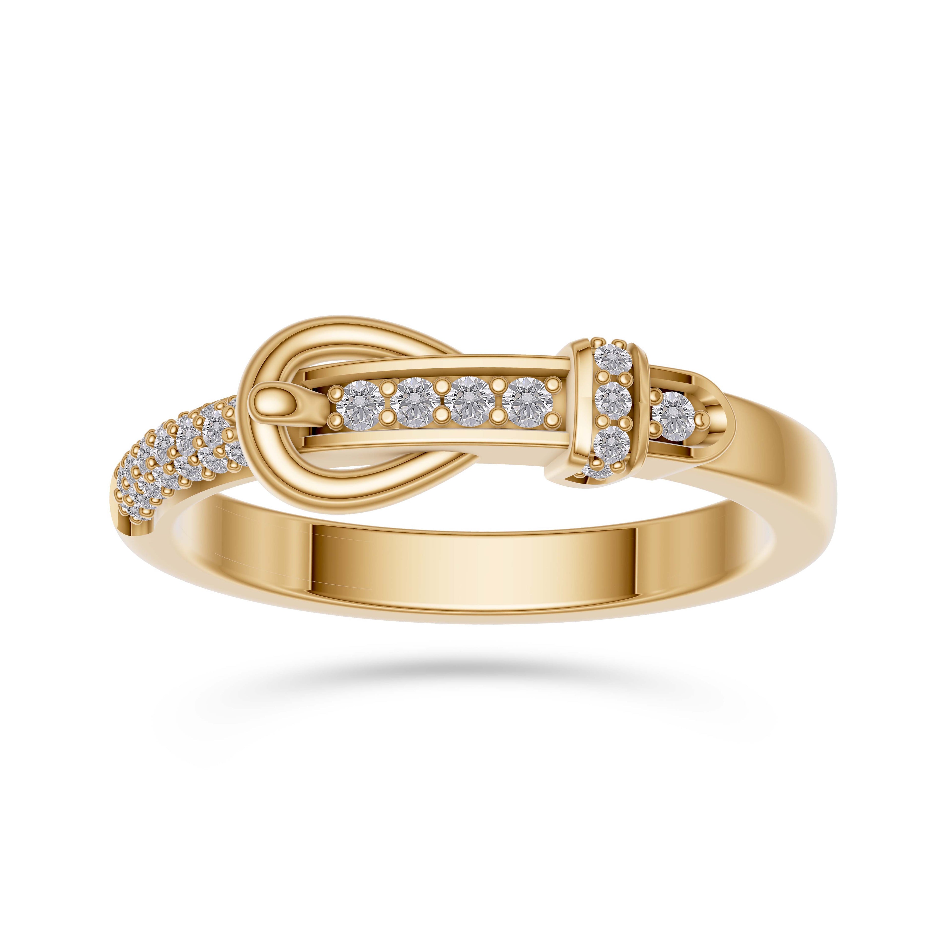 Diamond Belt Buckle Ring in 14K Yellow Gold