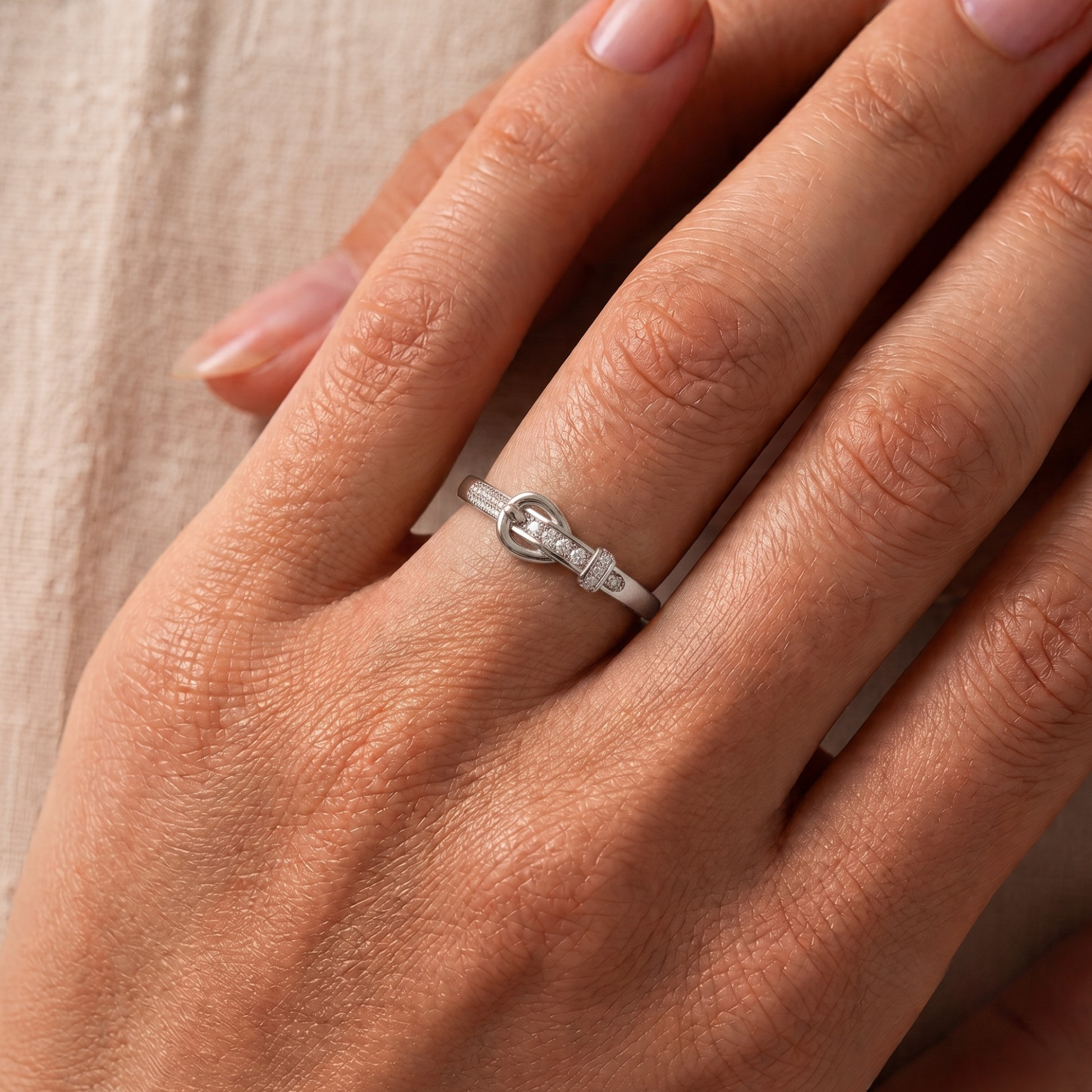 Diamond Belt Buckle Ring in 14K Yellow Gold