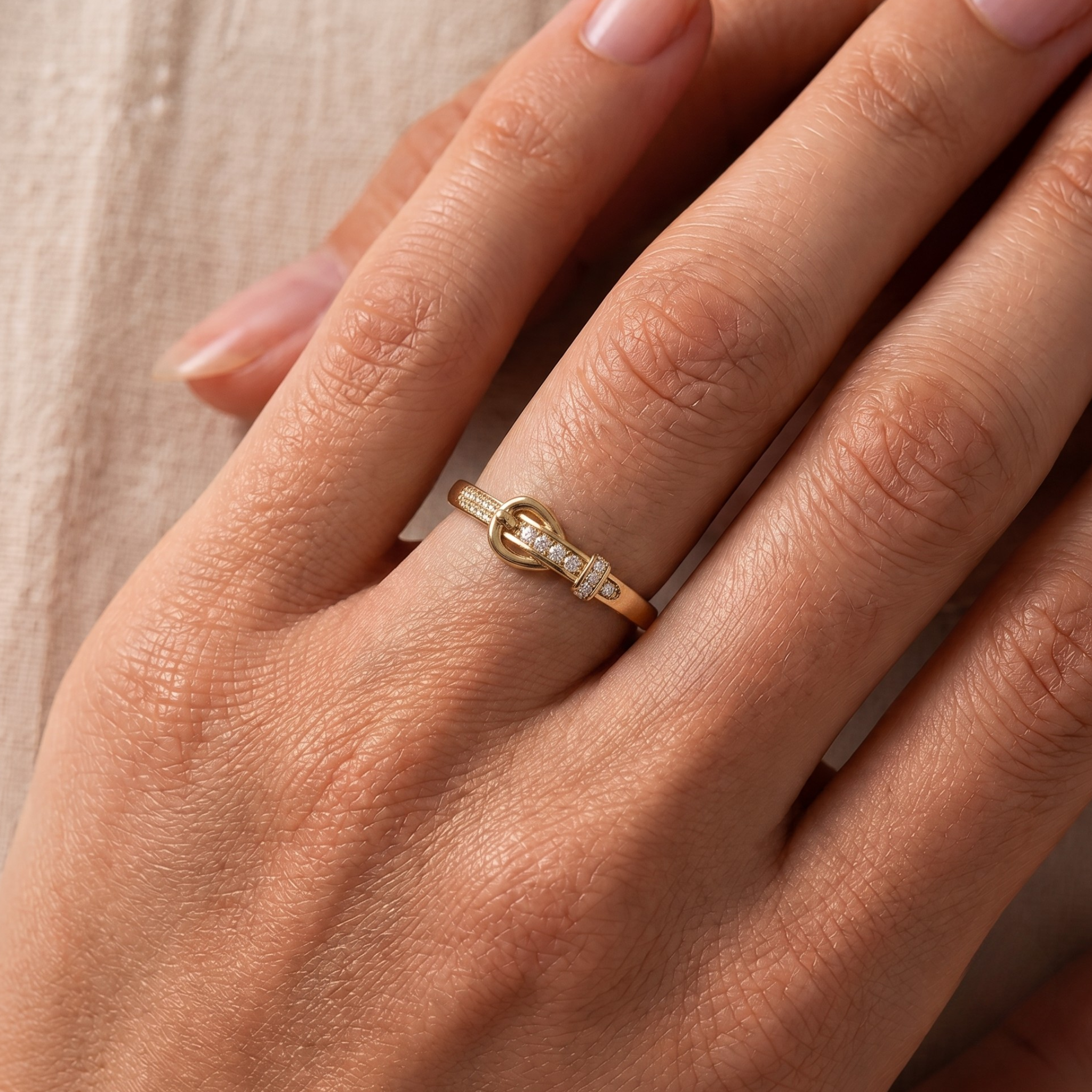 Diamond Belt Buckle Ring in 14K Yellow Gold
