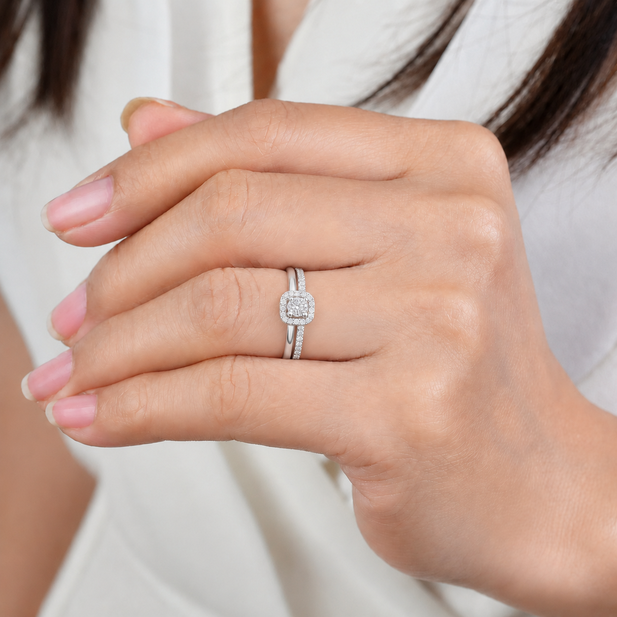 Celestia Diamond Double Band Cushion Ring in 14K Gold