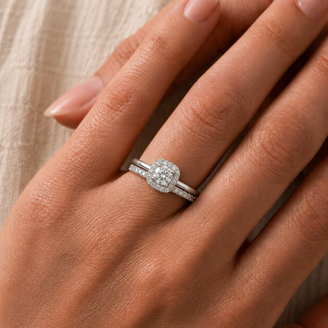 Celestia Diamond Double Band Cushion Ring in 14K Gold