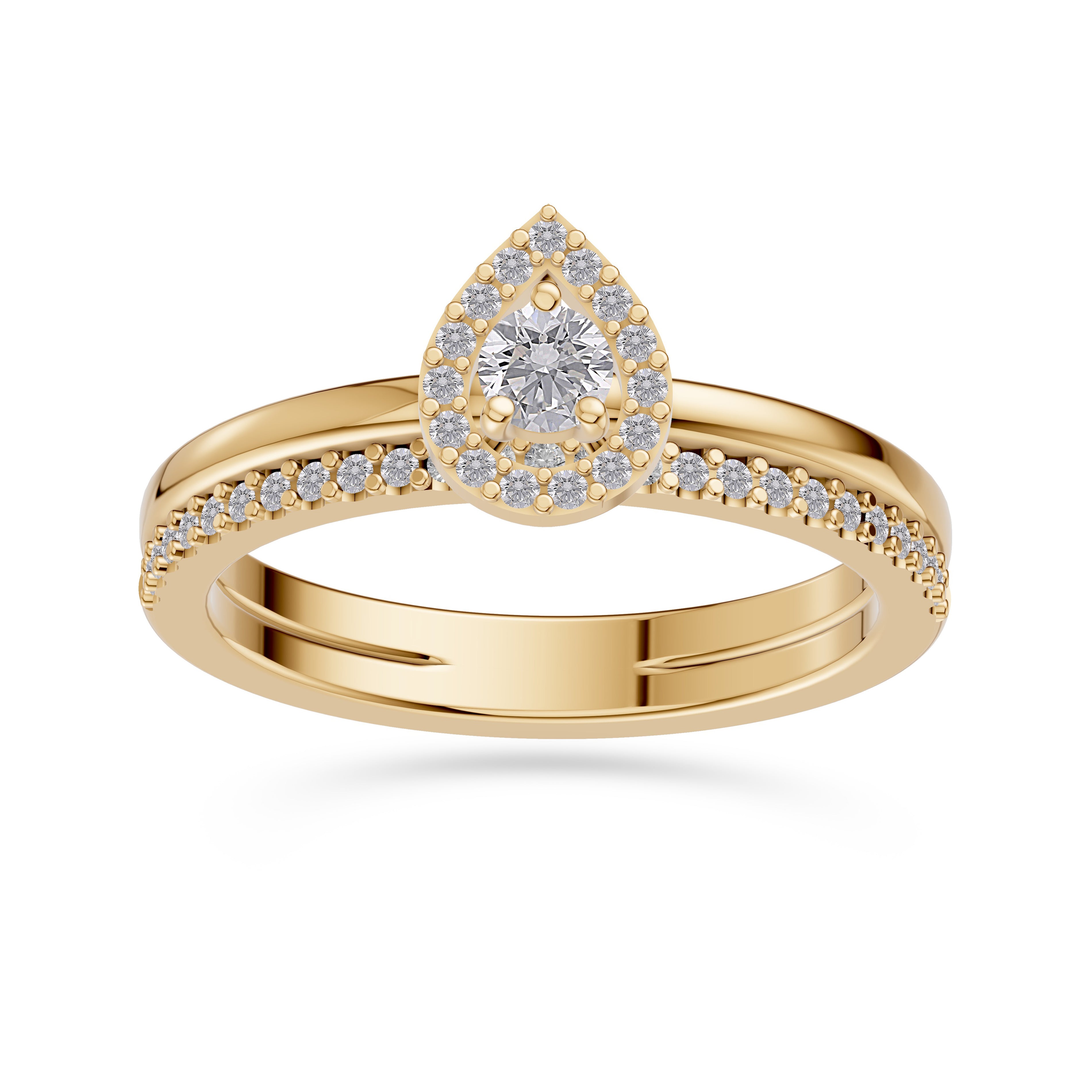 Celestia Diamond Double Band Pear Ring in 14K Gold