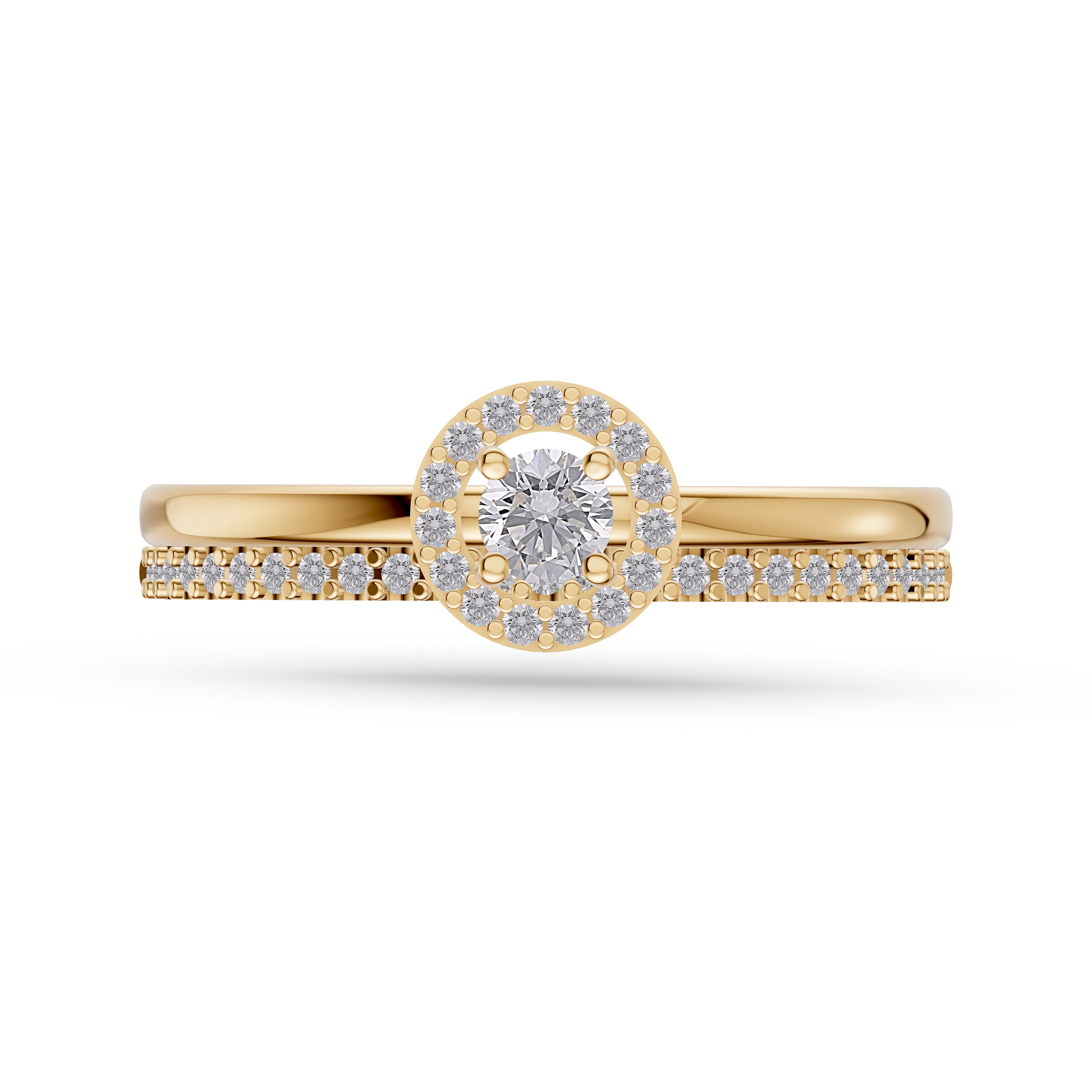 Celestia Diamond Double Band Round Ring 14K Gold