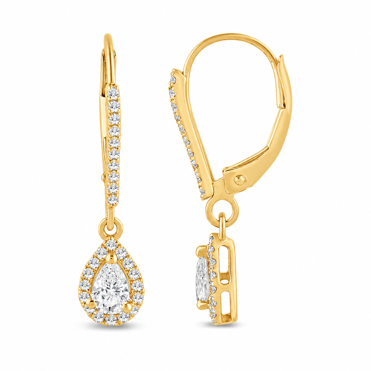 Pear Halo Natural Diamond Earrings In 14K Gold