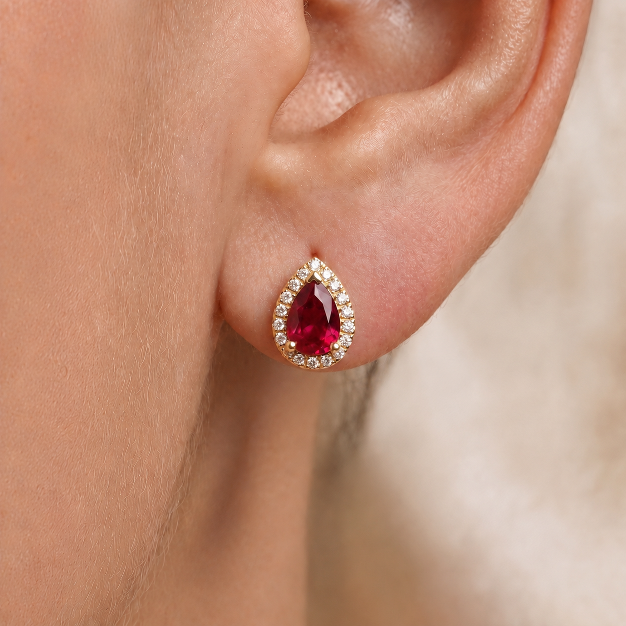 Pear-Shape Ruby Stud Earrings in 18K Gold