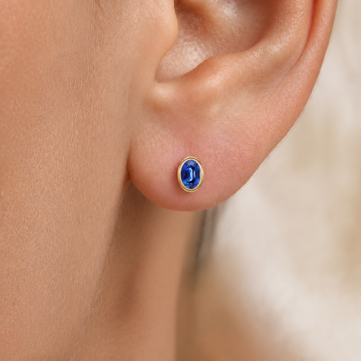 Sapphire Oval Bezel Earrings in 18K Gold
