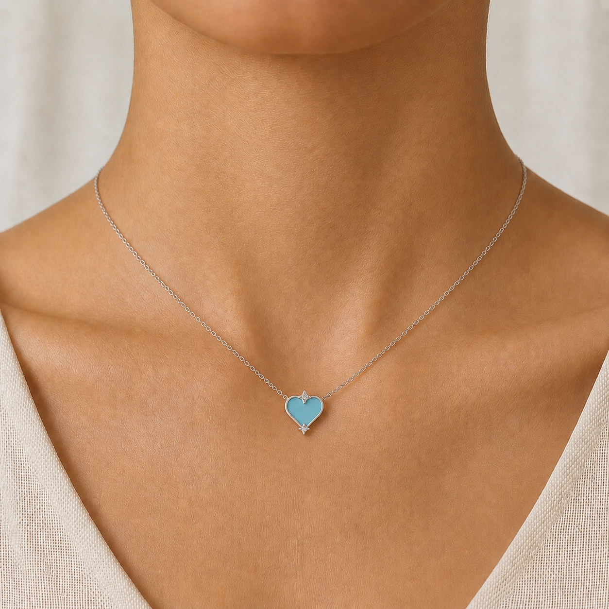 Turquoise Heart Diamond Necklace In 14K Gold
