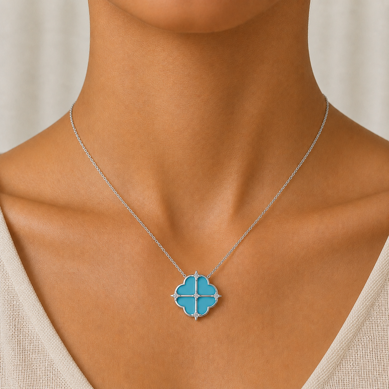 Turquoise Shield Diamond Pendant Necklace In 14K Gold